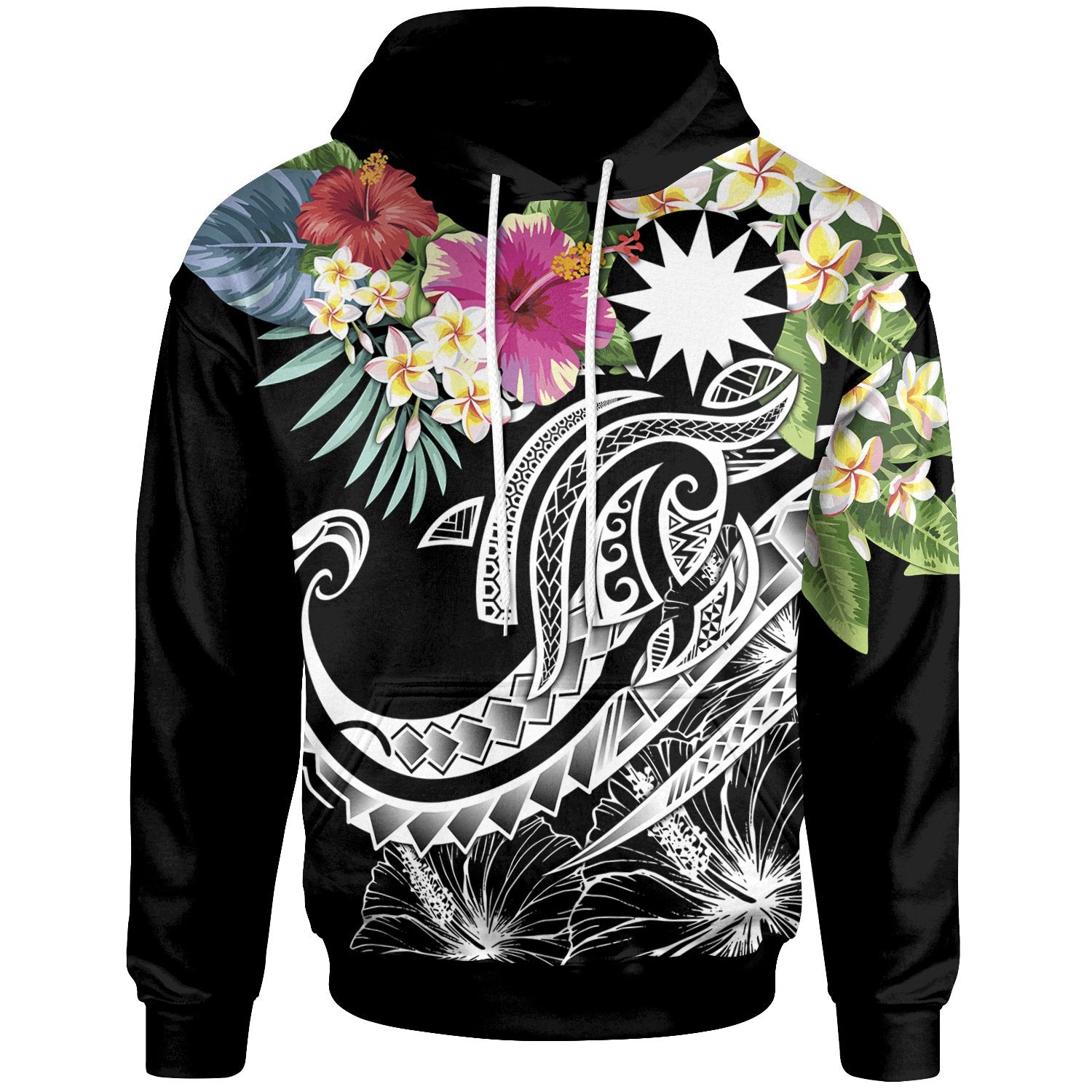 Nauru Polynesian Hoodie Summer Plumeria (Black) Unisex Black - Polynesian Pride