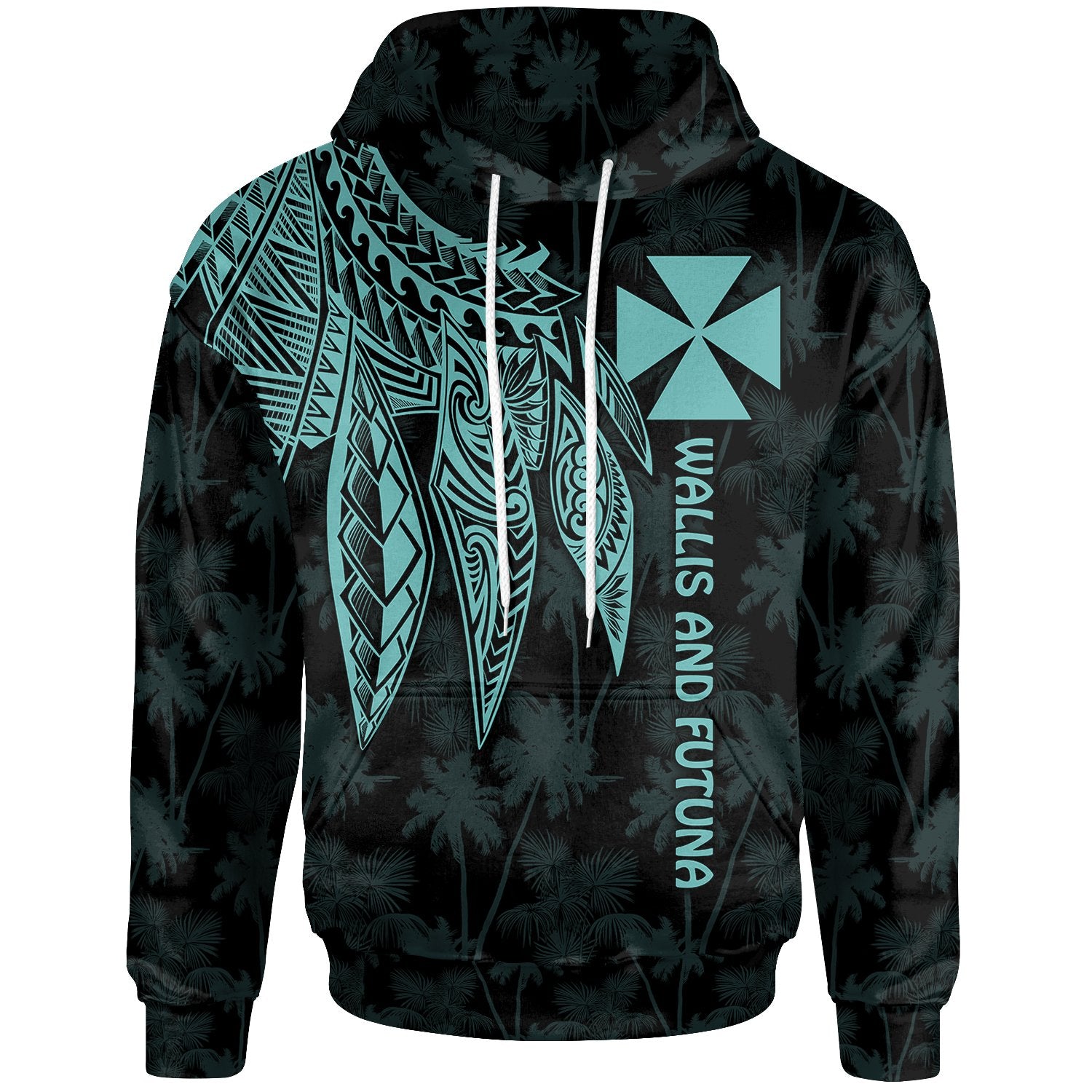 Wallis and Futuna Hoodie Polynesian Wings Turquoise Unisex Turquoise - Polynesian Pride