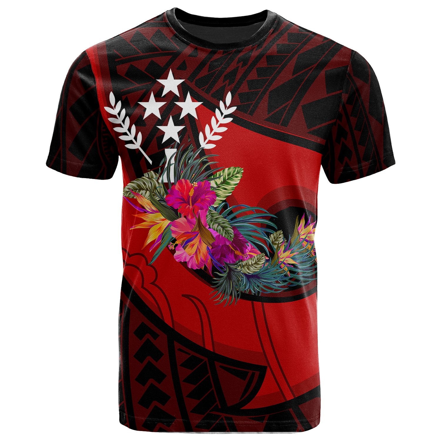 Kosrae T Shirt Polynesian Hook And Hibiscus (Red) Unisex Red - Polynesian Pride