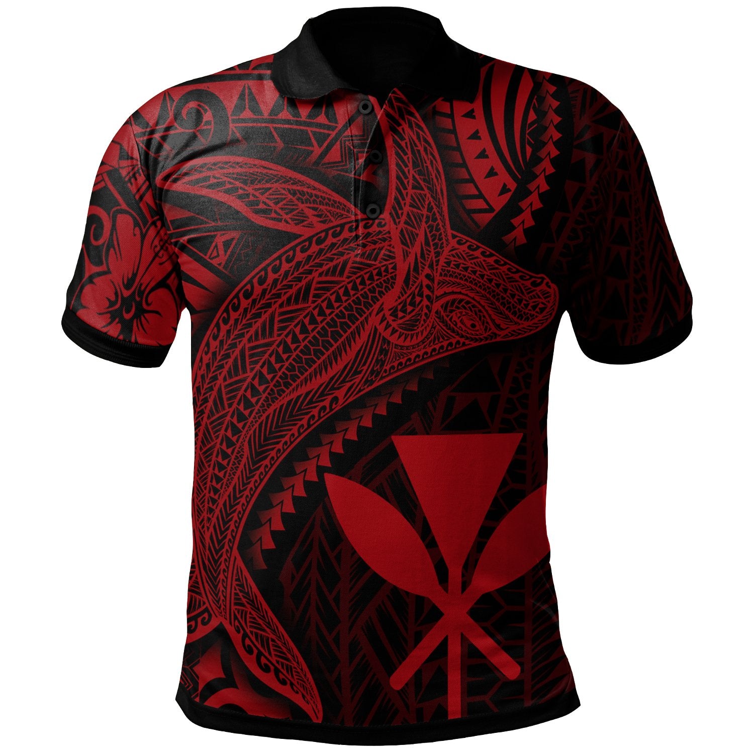 Hawaii Kanaka Maoli Polo Shirt Humpback Whale and Coat of Arms Red Unisex Red - Polynesian Pride