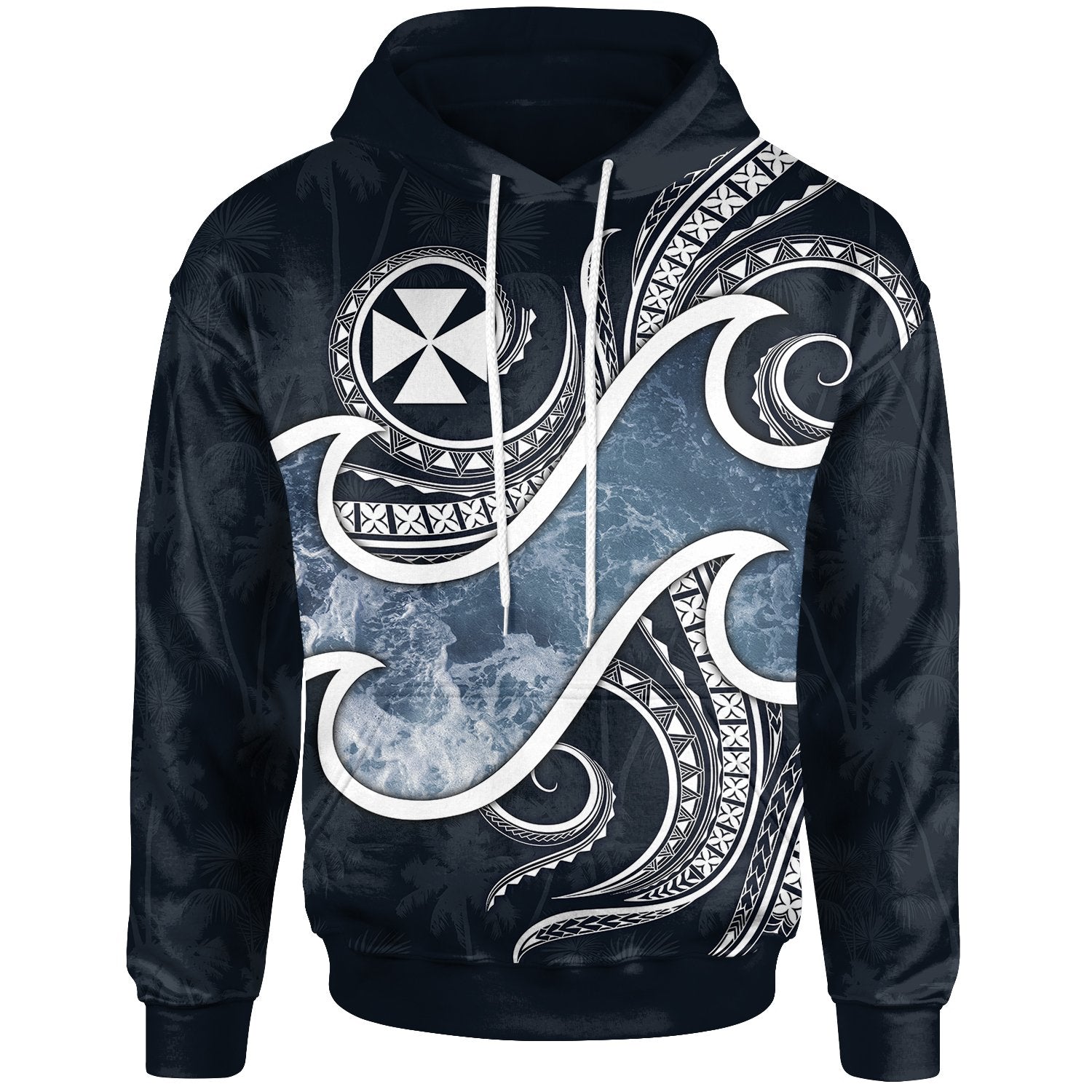 Wallis and Futuna Polynesian Hoodie Ocean Style Unisex Blue - Polynesian Pride