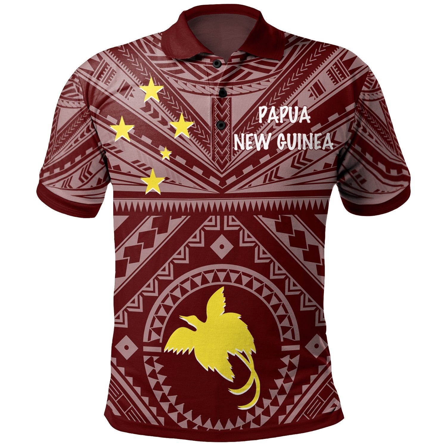 Papua New Guinea PoLo Flag With Polynesian Patterns (Red) Unisex Red - Polynesian Pride