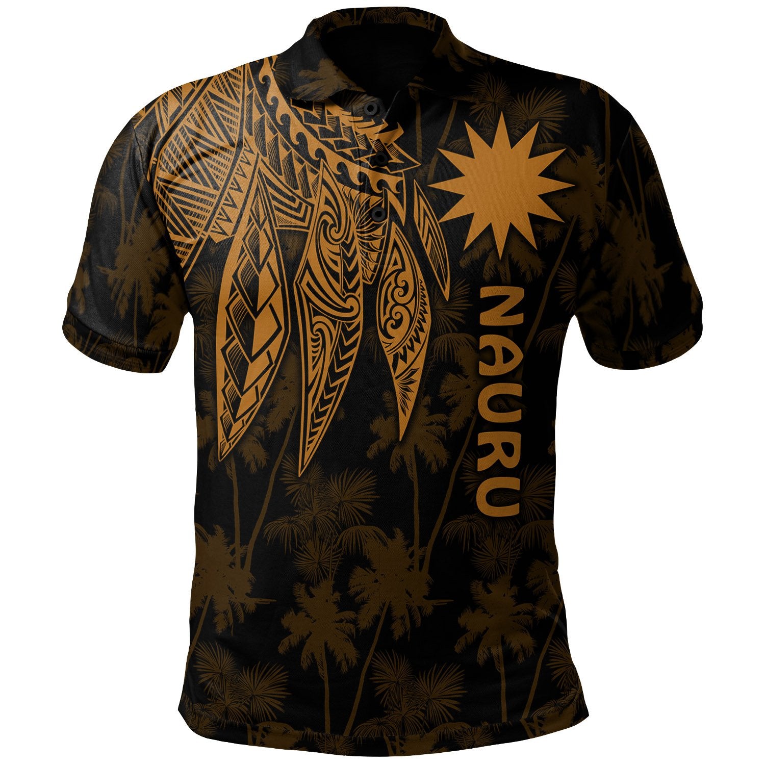 Nauru Polo Polynesian Wings Golden Unisex Golden - Polynesian Pride