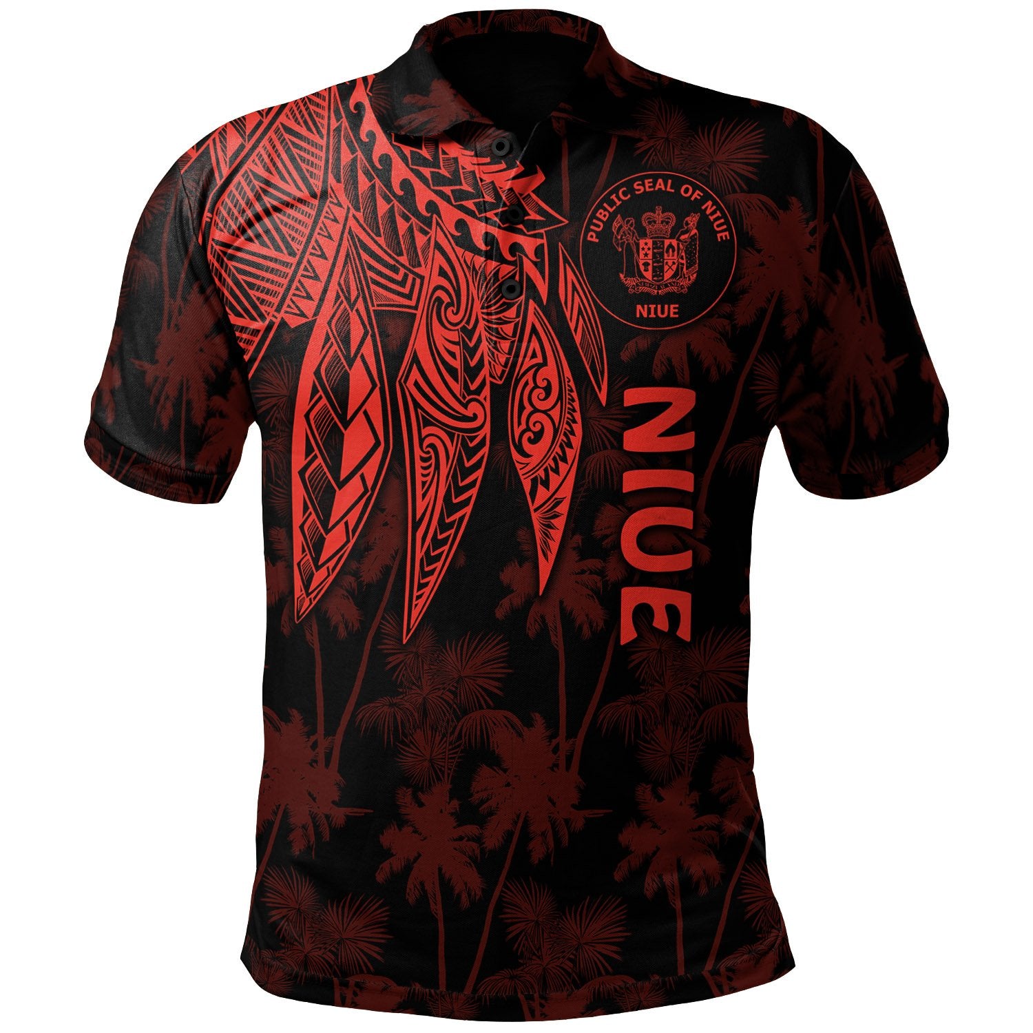 Niue Polo Polynesian Wings (Red) Unisex Red - Polynesian Pride