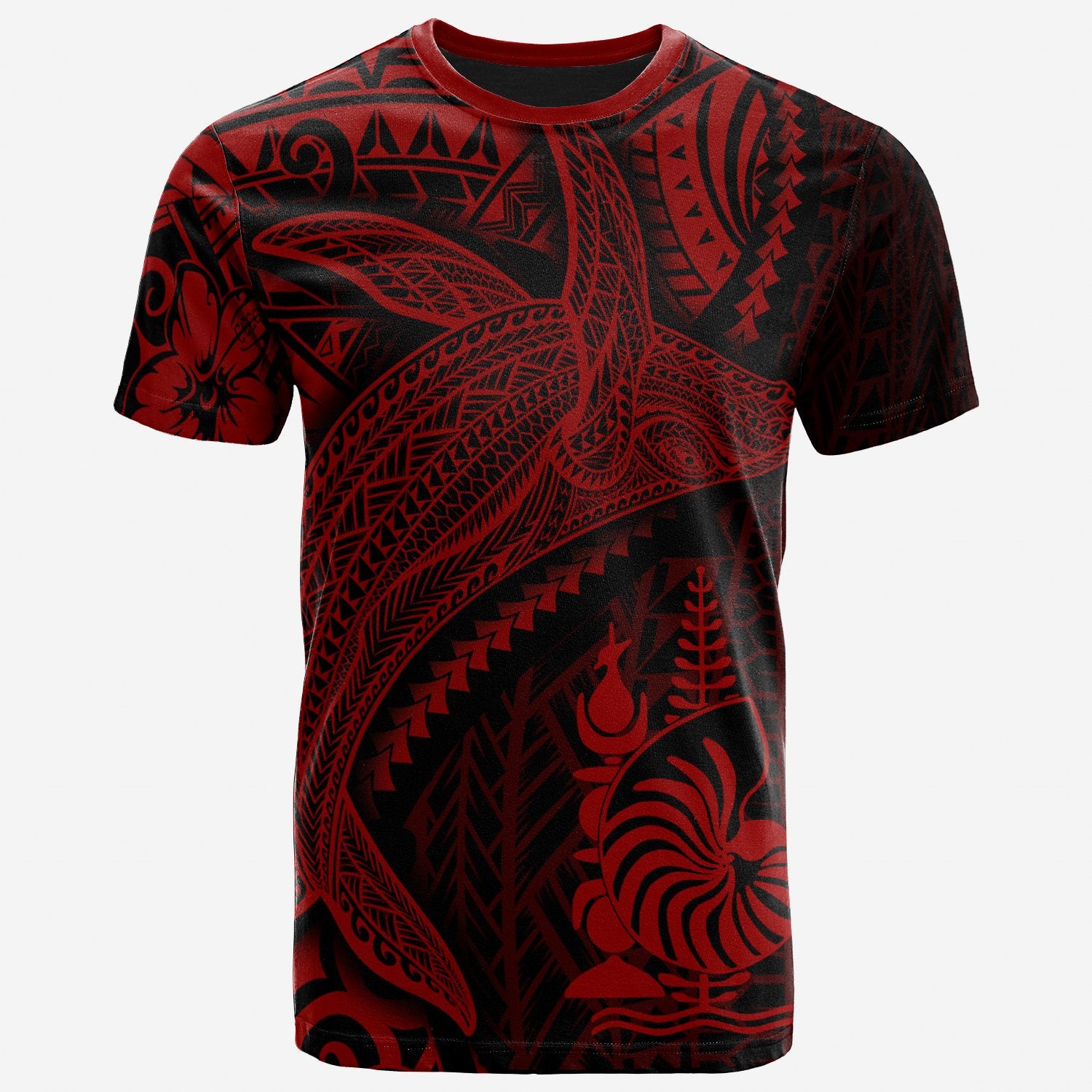 New Caledonia T Shirt Humpback Whale & Coat of Arms Red Unisex Red - Polynesian Pride