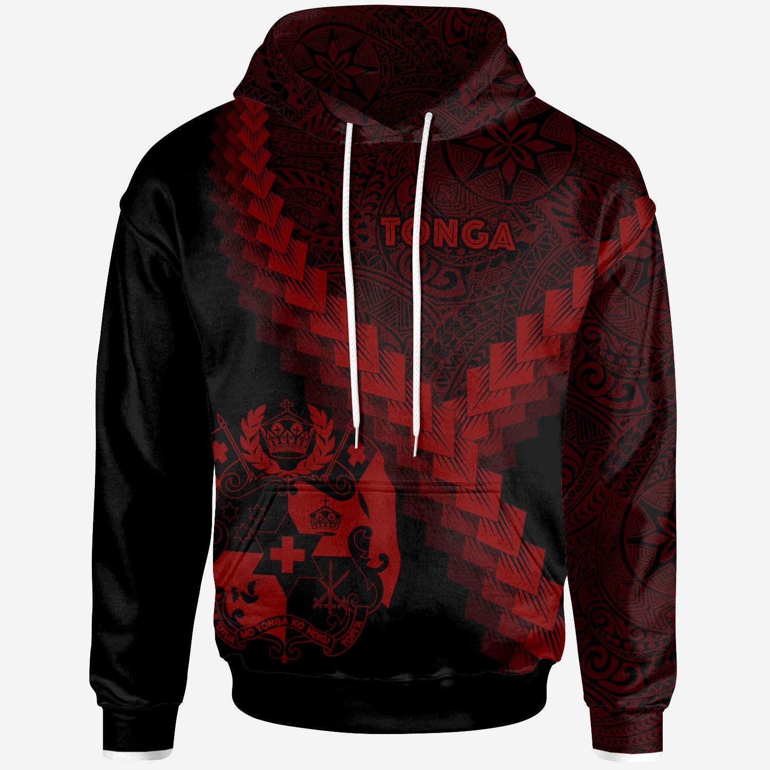 Tonga Hoodie Tonga Coat of Arms With Polynesian Tattoo Red Unisex Red - Polynesian Pride