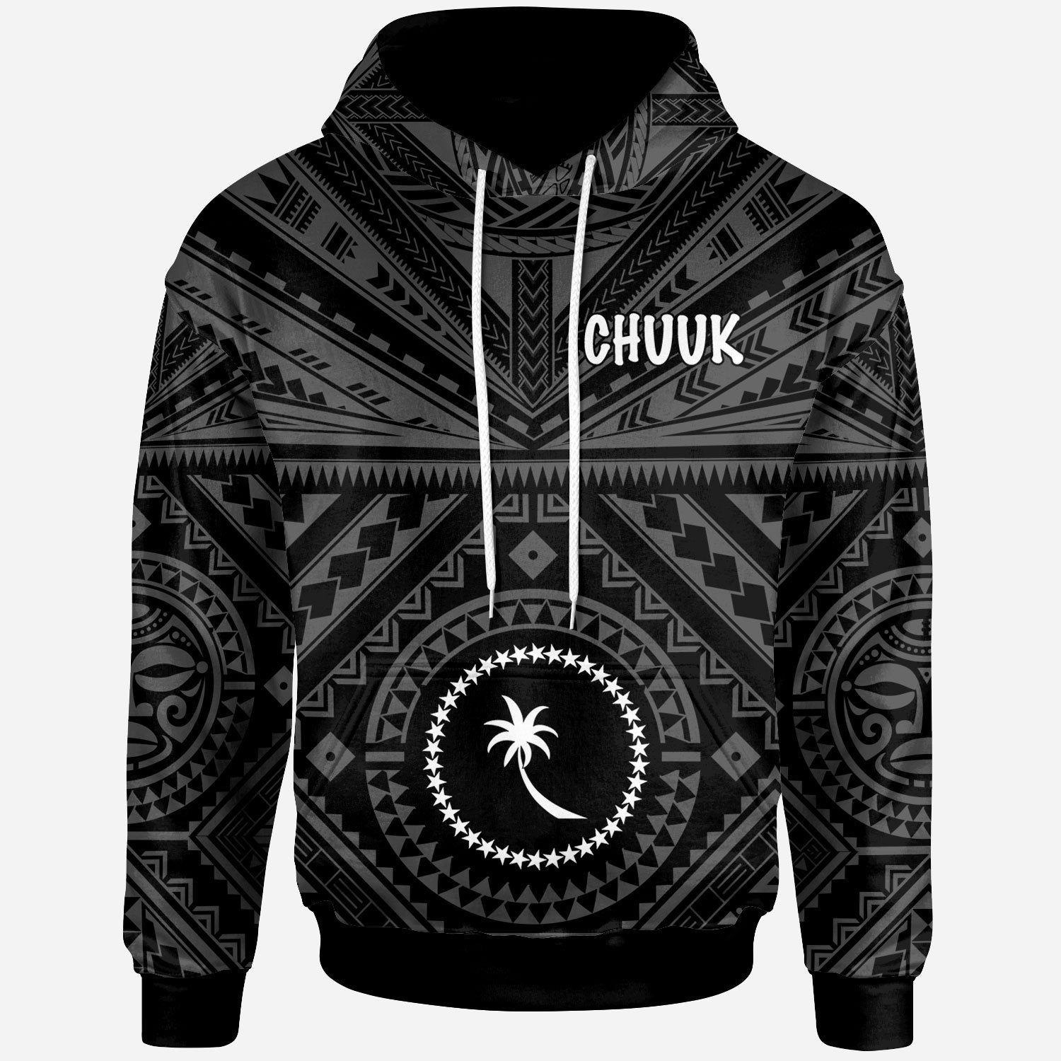 Chuuk Hoodie Chuuk Seal With Polynesian Tattoo Style (Black) Unisex Black - Polynesian Pride