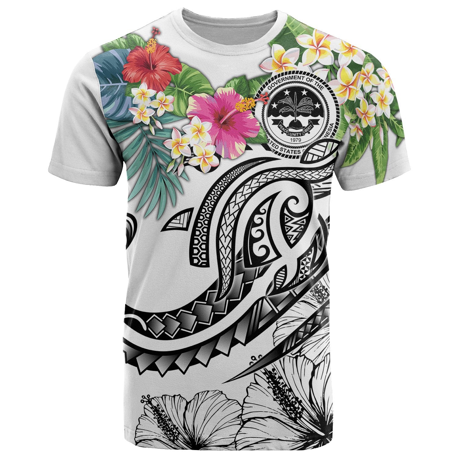 FSM Polynesian T Shirt Summer Plumeria (White) Unisex White - Polynesian Pride