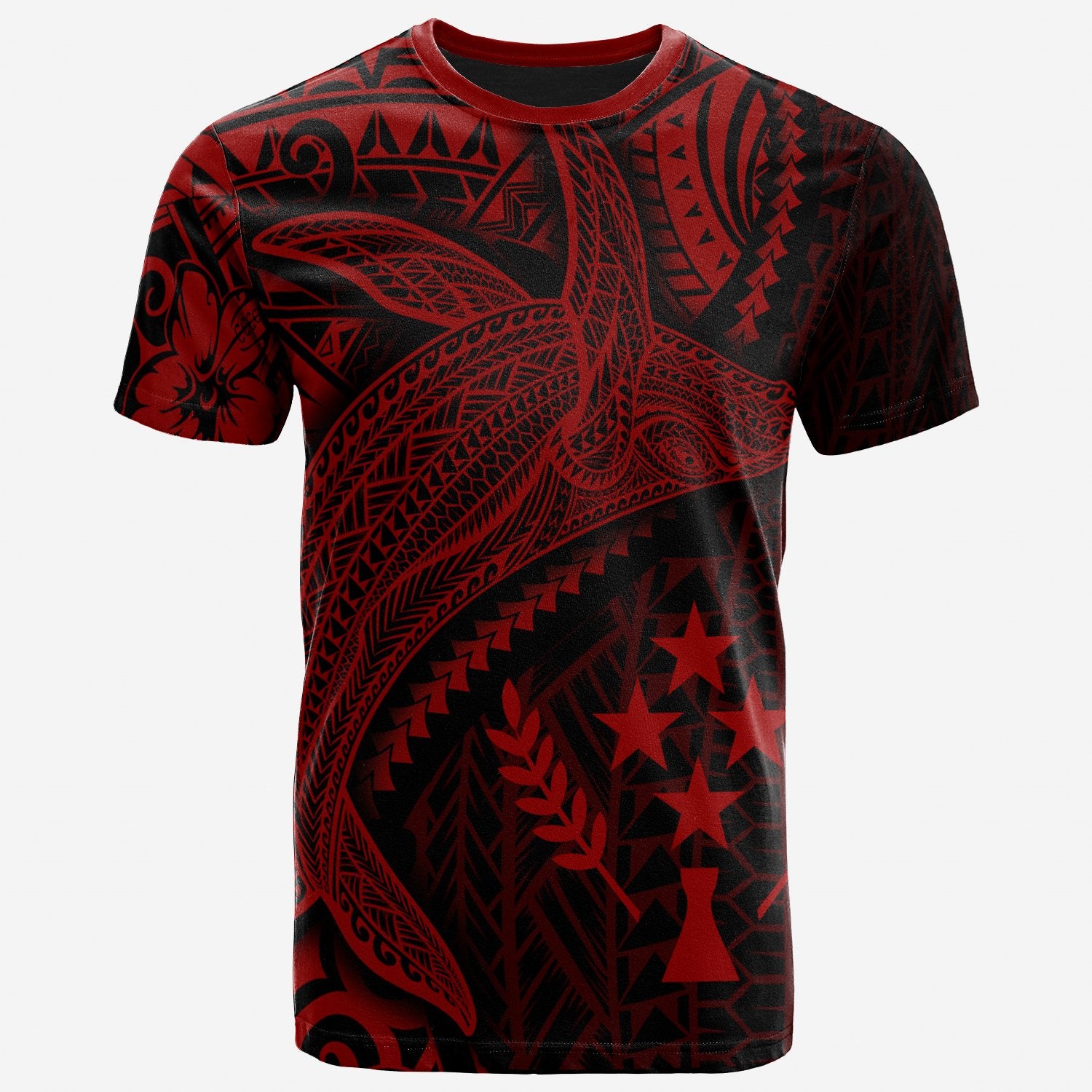 Kosrae T Shirt Humpback Whale & Coat of Arms Red Unisex Art - Polynesian Pride