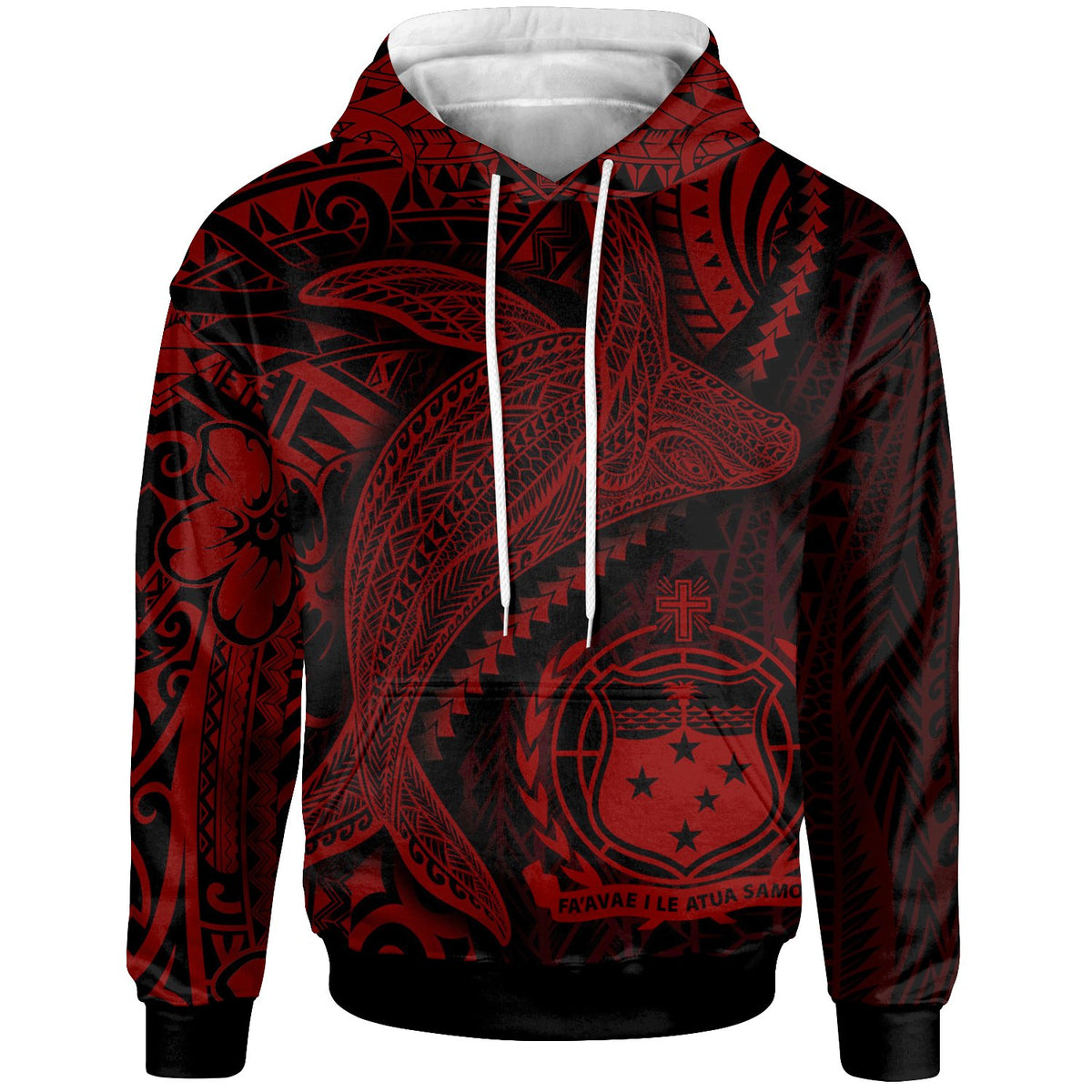 Samoa Hoodie Humpback Whale & Coat of Arms Red Unisex Red - Polynesian Pride