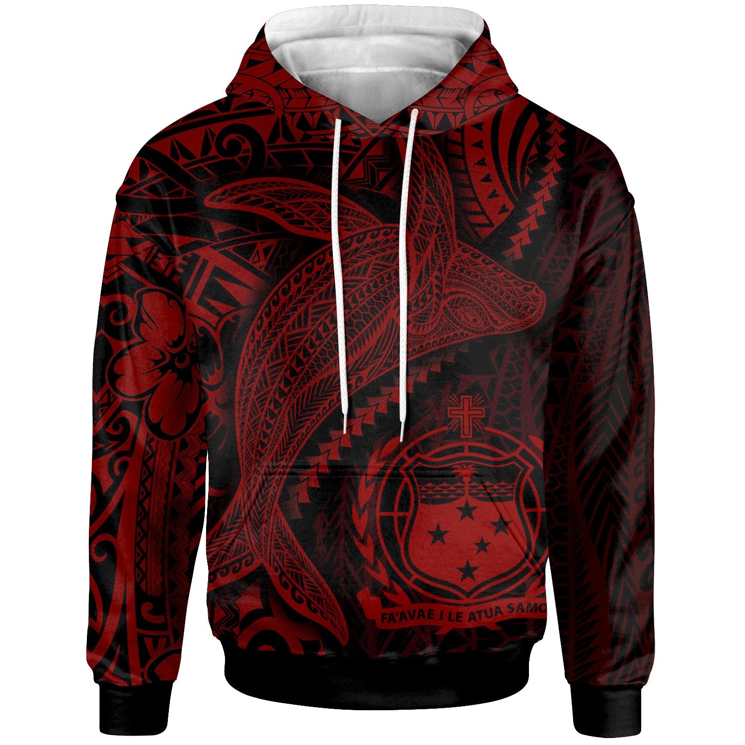 Samoa Hoodie Humpback Whale & Coat of Arms Red Unisex Red - Polynesian Pride