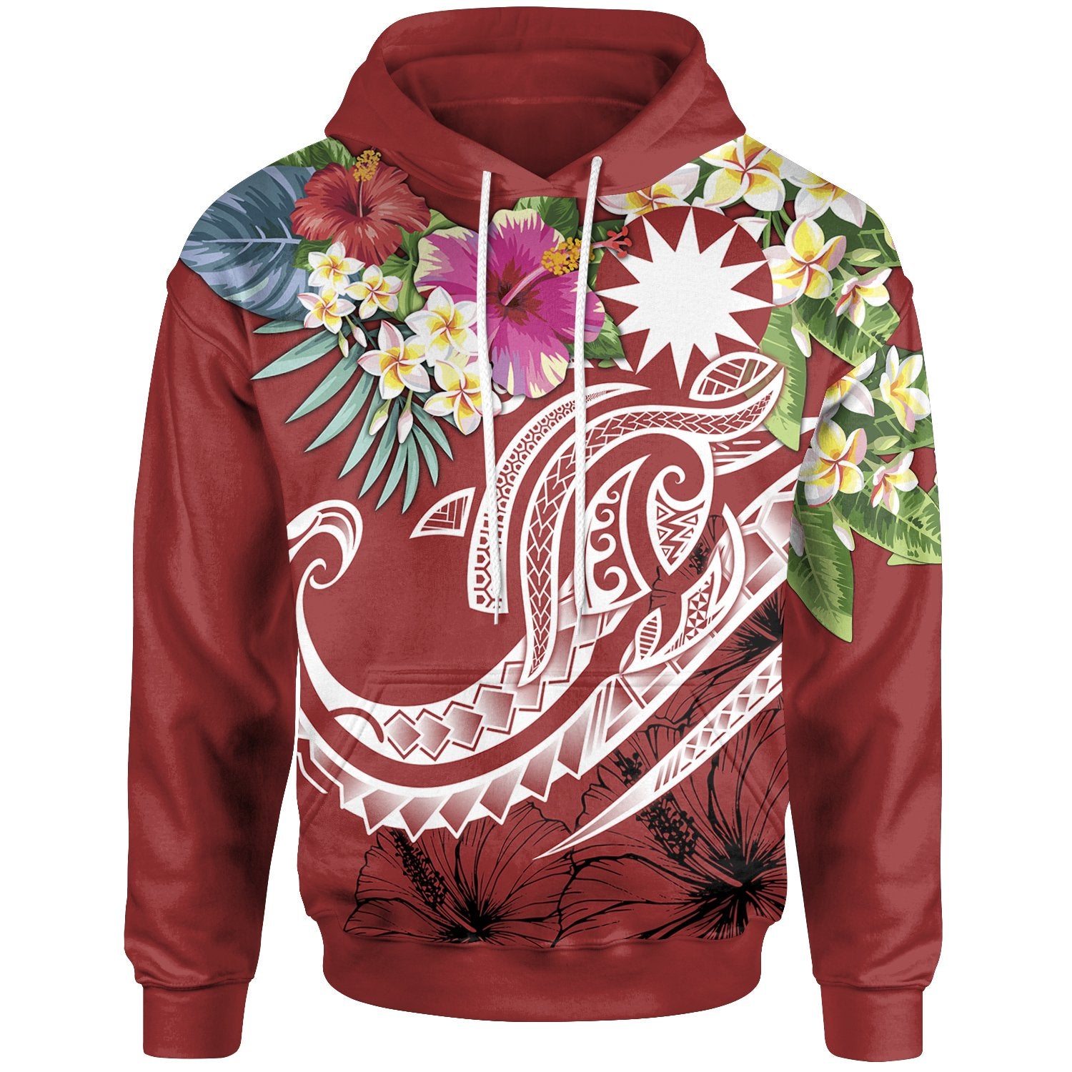 Nauru Polynesian Hoodie Summer Plumeria (Red) Unisex Red - Polynesian Pride