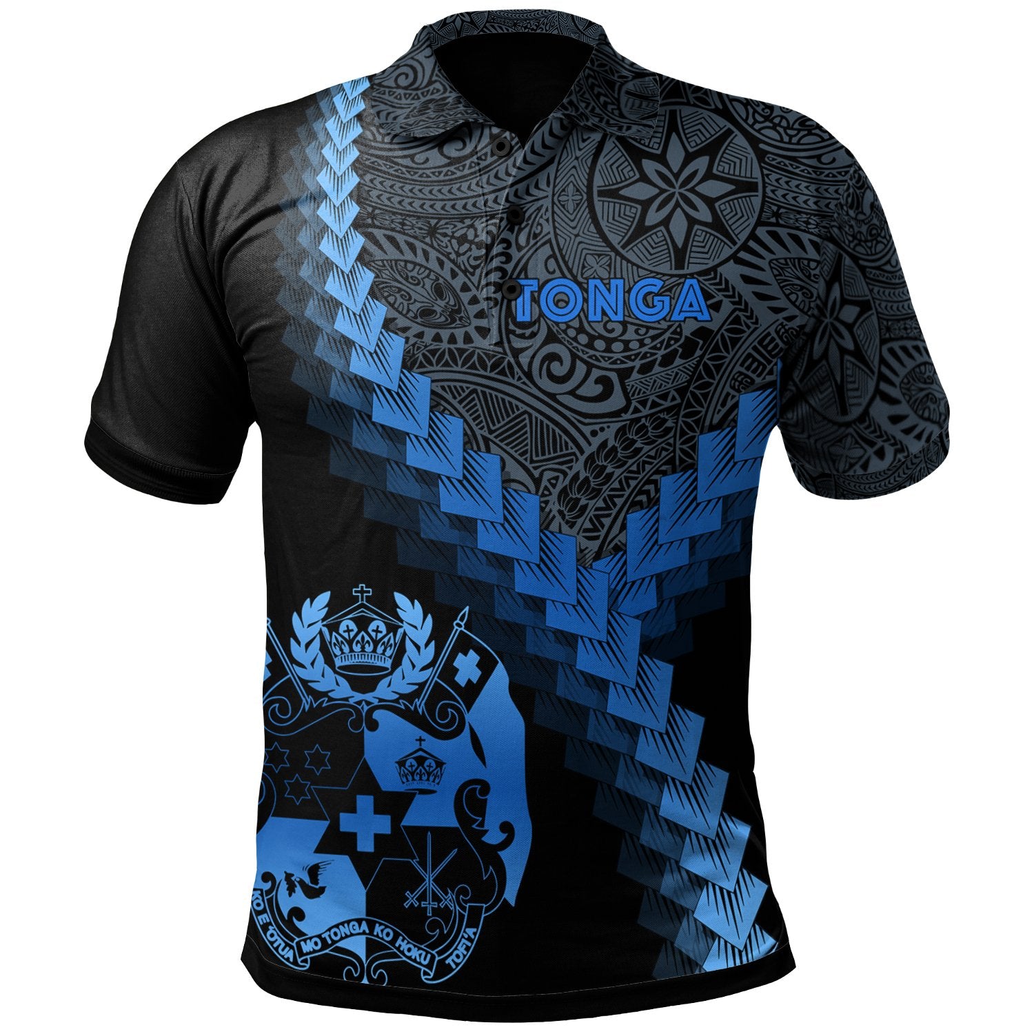 Tonga Polo Shirt Tongan Coat Of Arms With Polynesian Tattoo Blue Unisex Blue - Polynesian Pride