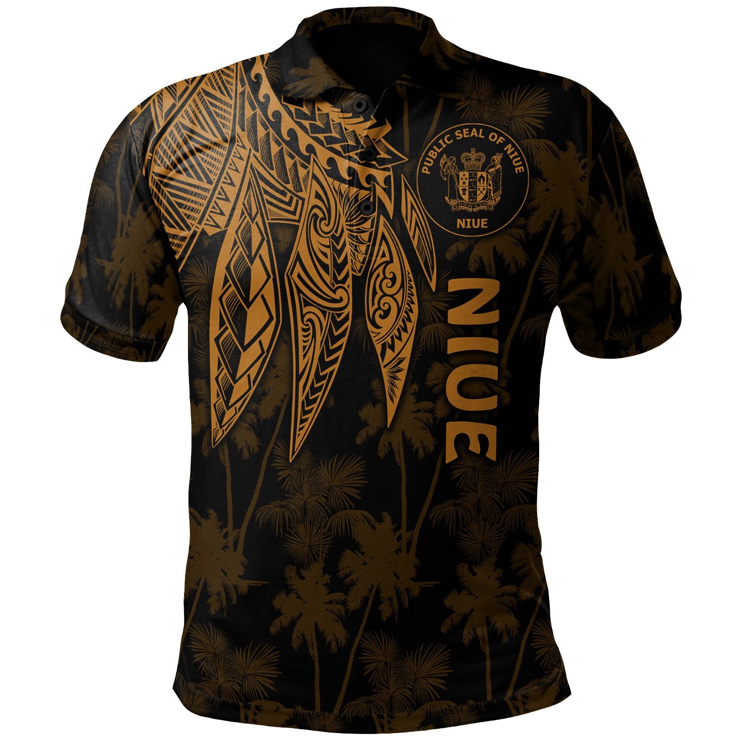 Niue Polo Polynesian Wings (Golden) Unisex Golden - Polynesian Pride