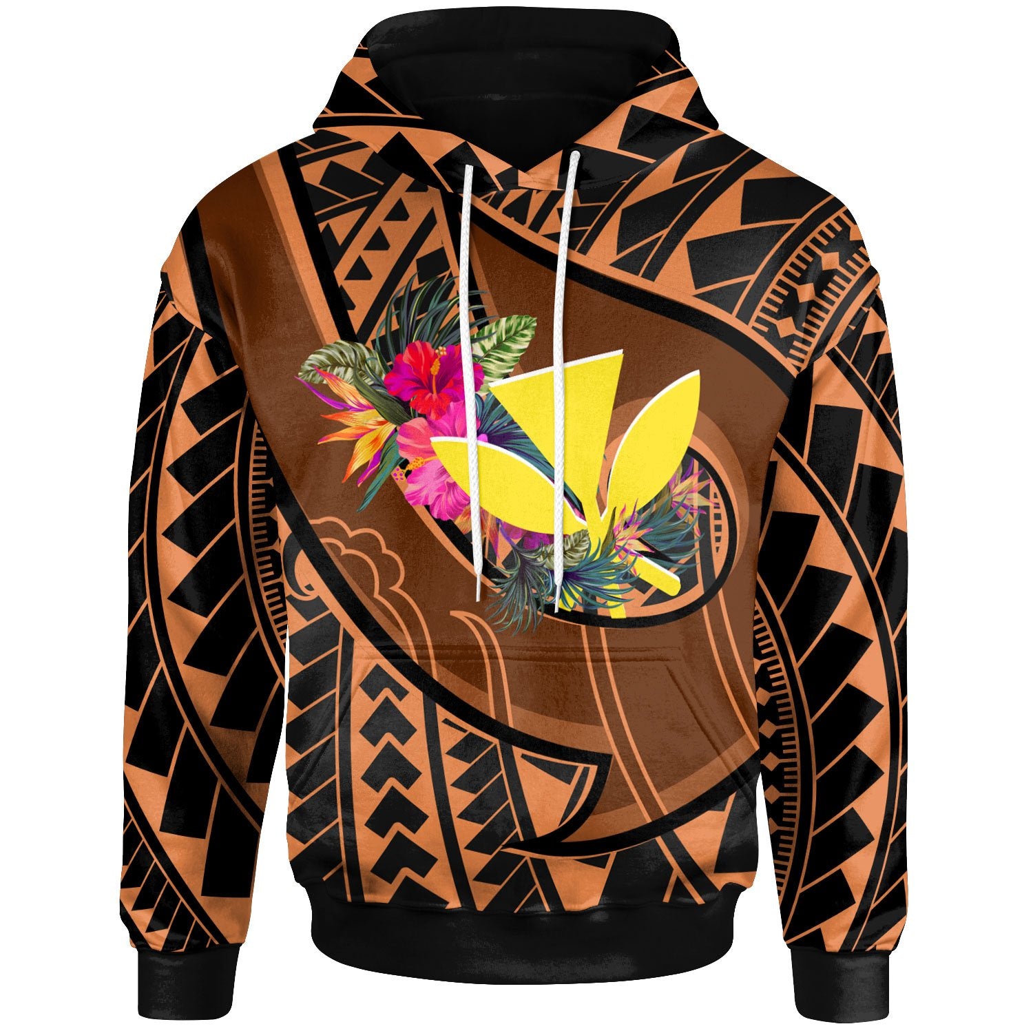 Hawaii Kanaka Maoli Hoodie Polynesian Hook and Hibiscus Unisex Dark Salmon - Polynesian Pride