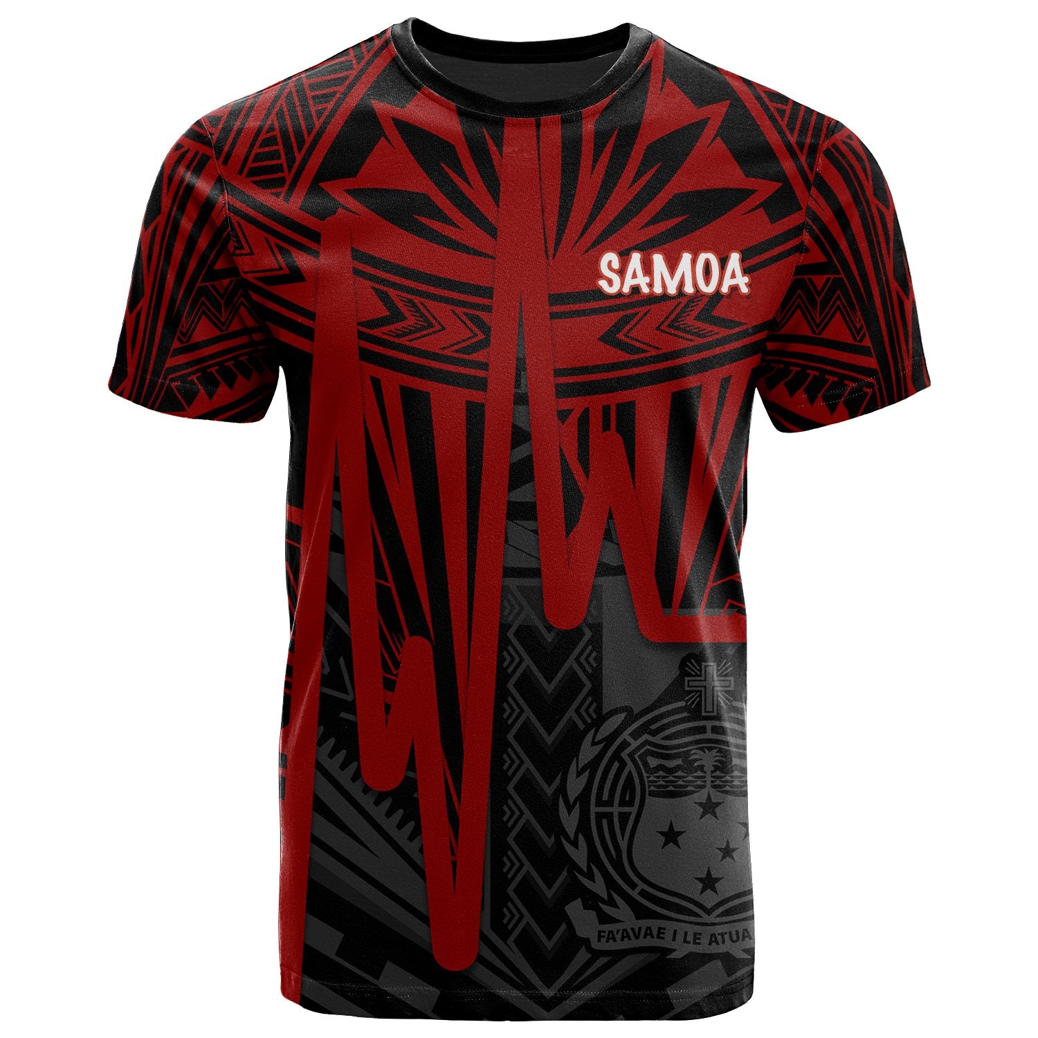 Samoa T Shirt Samoan Seal With Polynesian Pattern In Heartbeat Style (Red) Unisex Red - Polynesian Pride