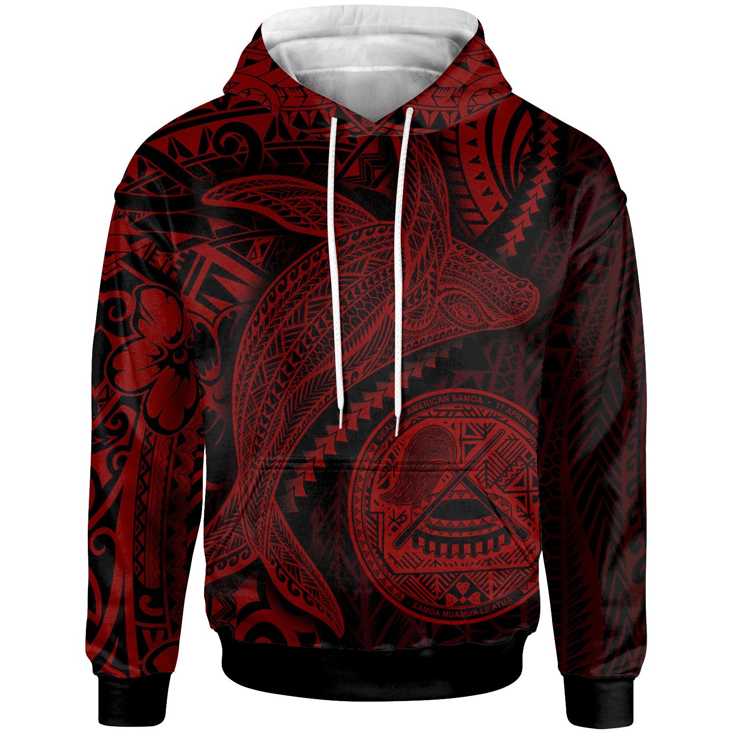 American Samoa Hoodie Humpback Whale & Coat of Arms Red Unisex Red - Polynesian Pride