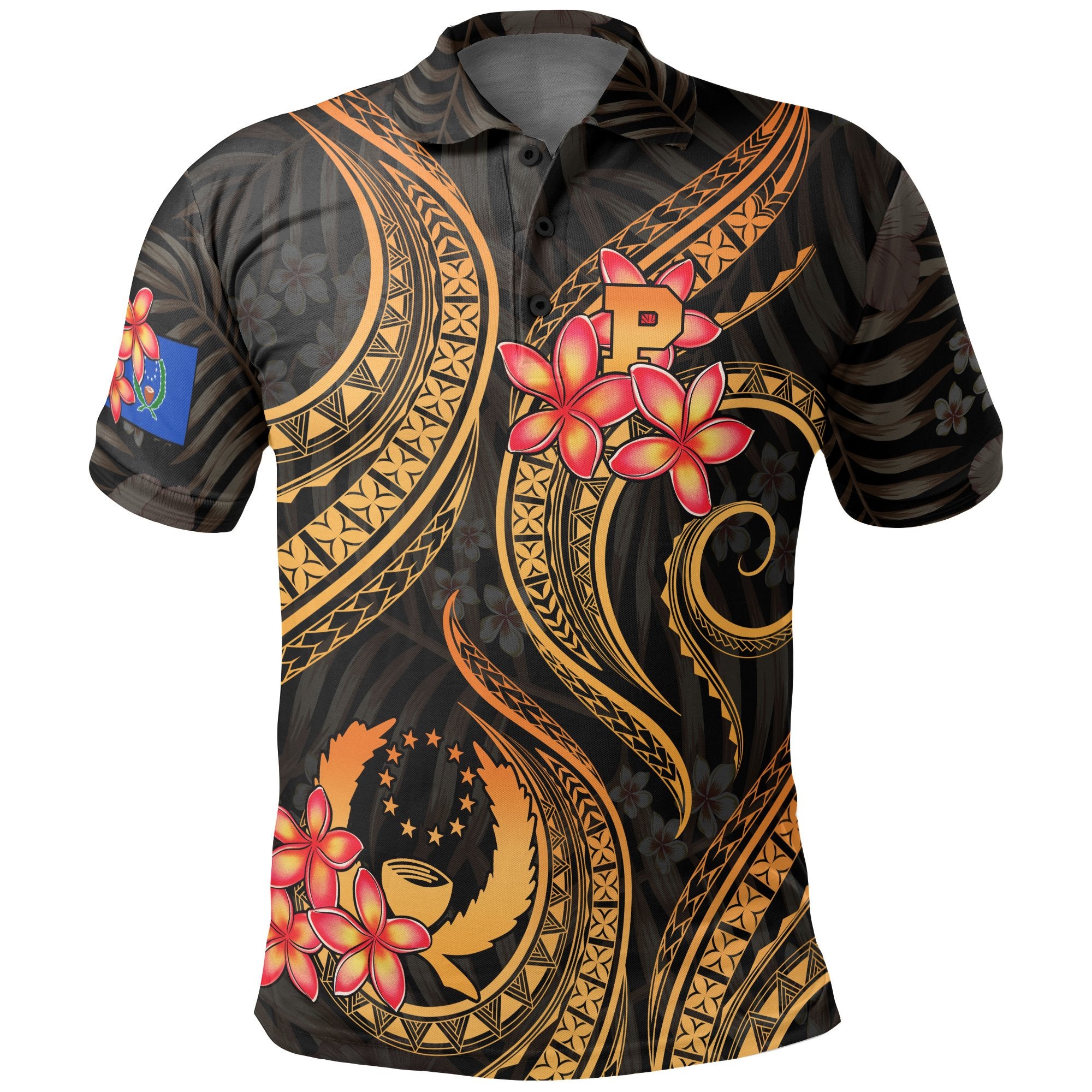 Pohnpei Micronesian Polo Shirt Gold Plumeria Unisex GOLD - Polynesian Pride