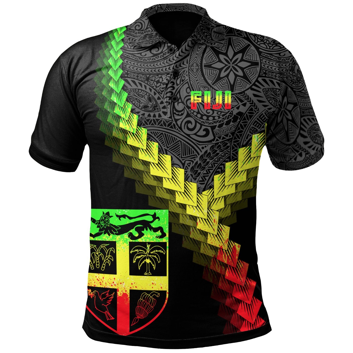 Fiji Polo Shirt Viti Coat Of Arms With Polynesian Tattoo Reggae Unisex Reggae - Polynesian Pride