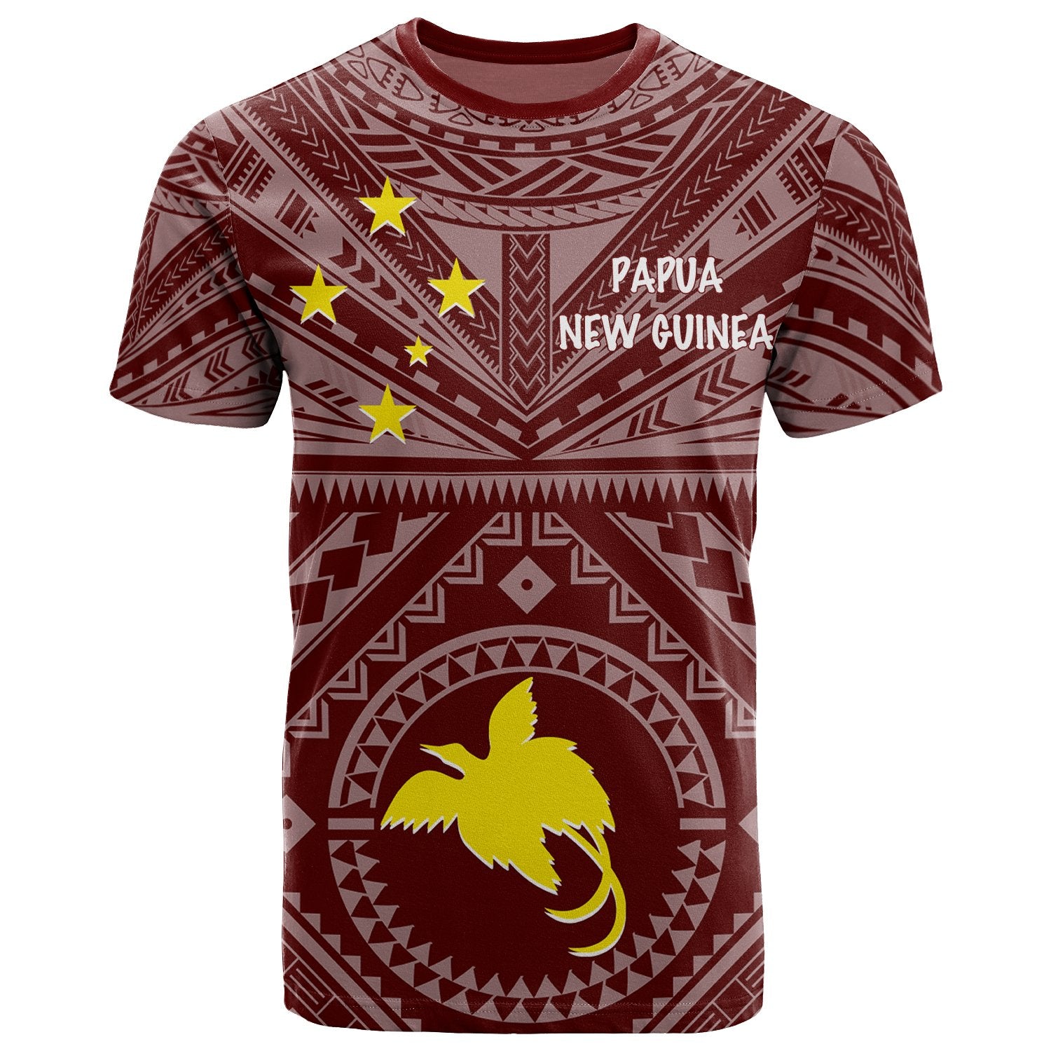 Papua New Guinea T Shirt Flag With Polynesian Patterns (Red) Unisex Red - Polynesian Pride