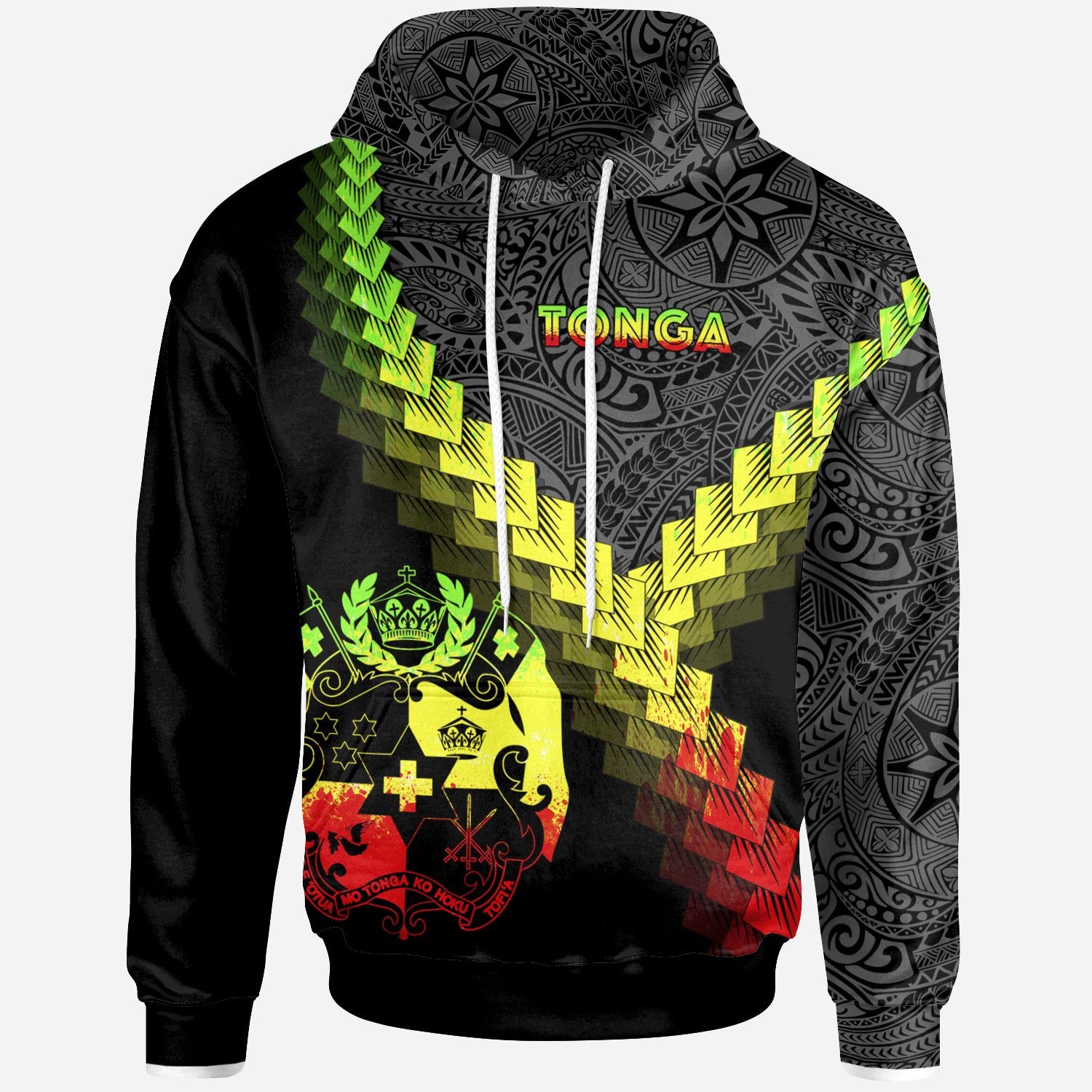 Tonga Hoodie Tonga Coat of Arms With Polynesian Tattoo Reggae Unisex Reggae - Polynesian Pride