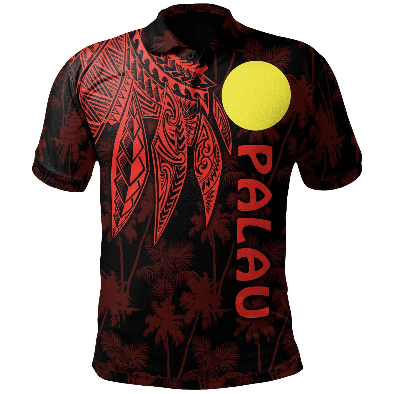 Palau Polynesian Polo Polynesian Wings (Red) Unisex Red - Polynesian Pride