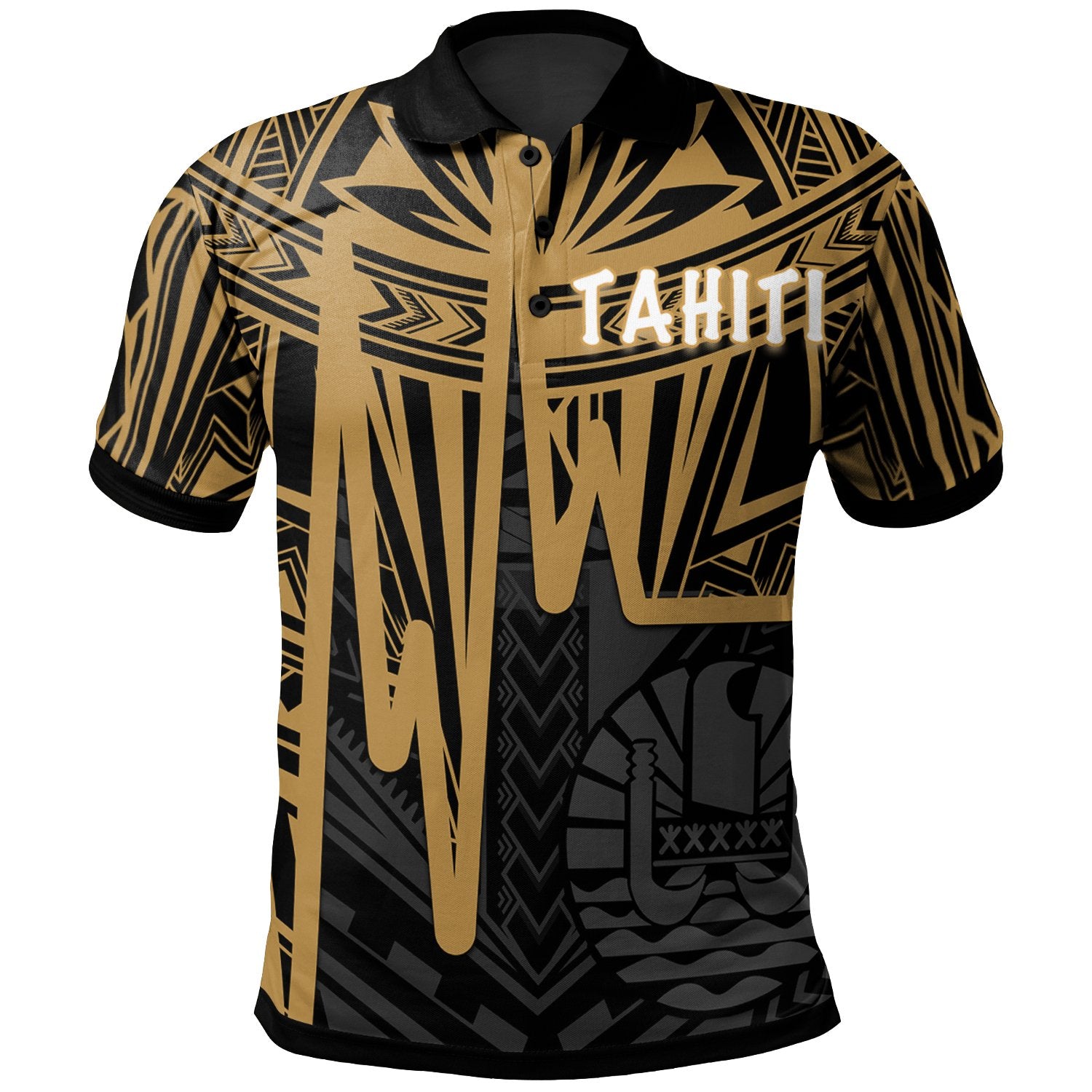 Tahiti Polo Shirt Tahitian Seal In Heartbeat Patterns Style (Gold) Unisex Gold - Polynesian Pride