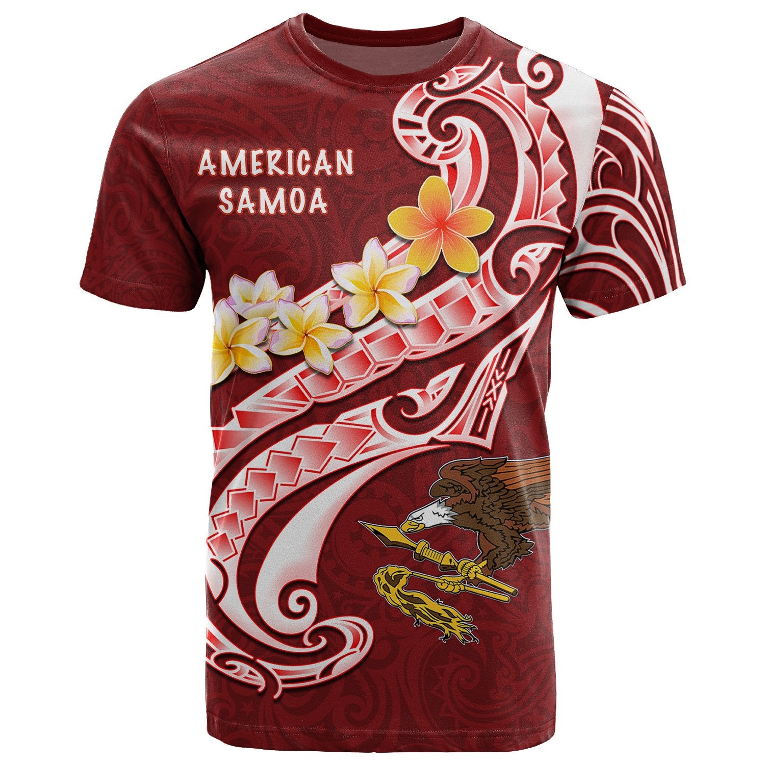 American Samoa T Shirt AS Seal Polynesian Patterns Plumeria Unisex Red - Polynesian Pride