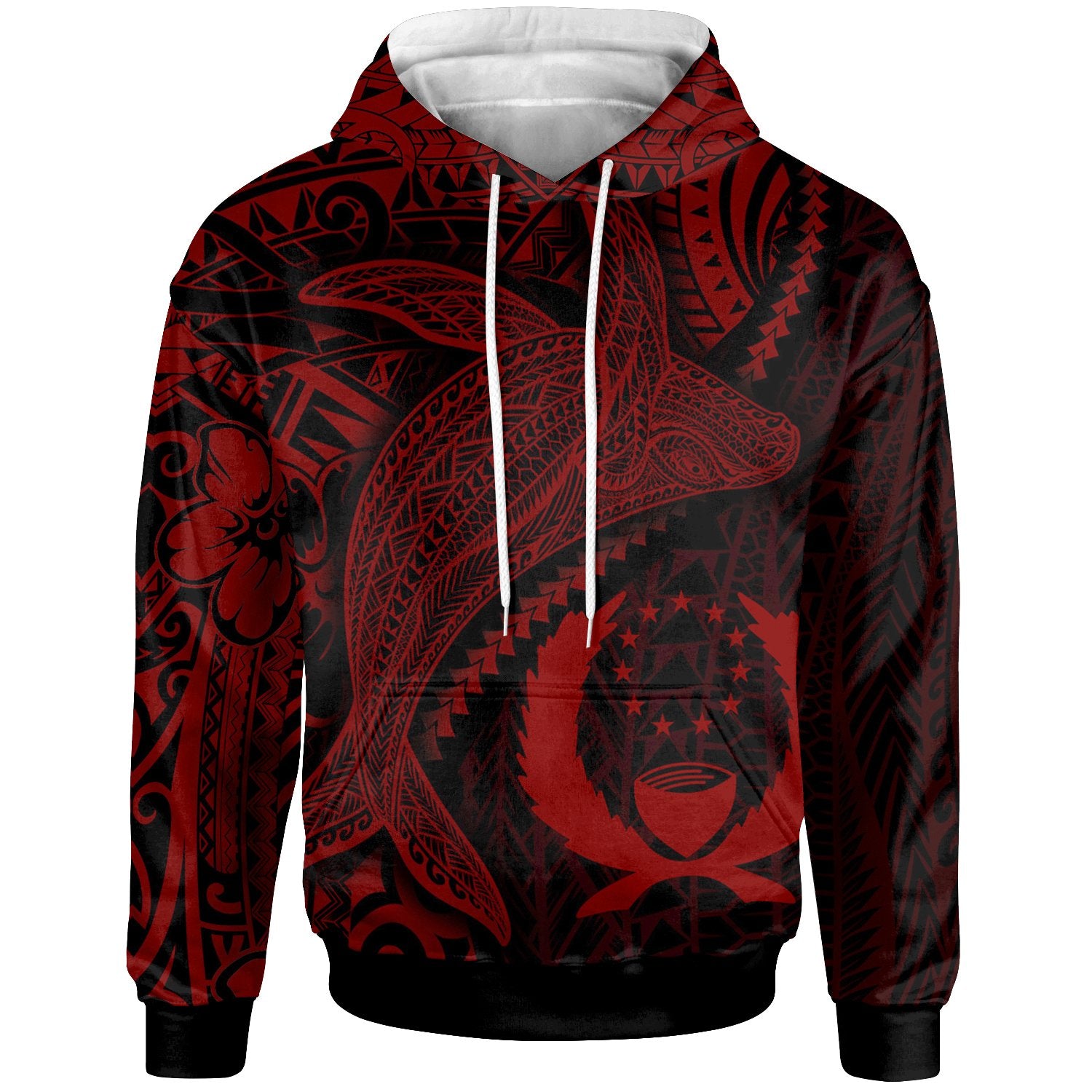 Pohnpei Hoodie Humpback Whale & Coat of Arms Red Unisex Red - Polynesian Pride