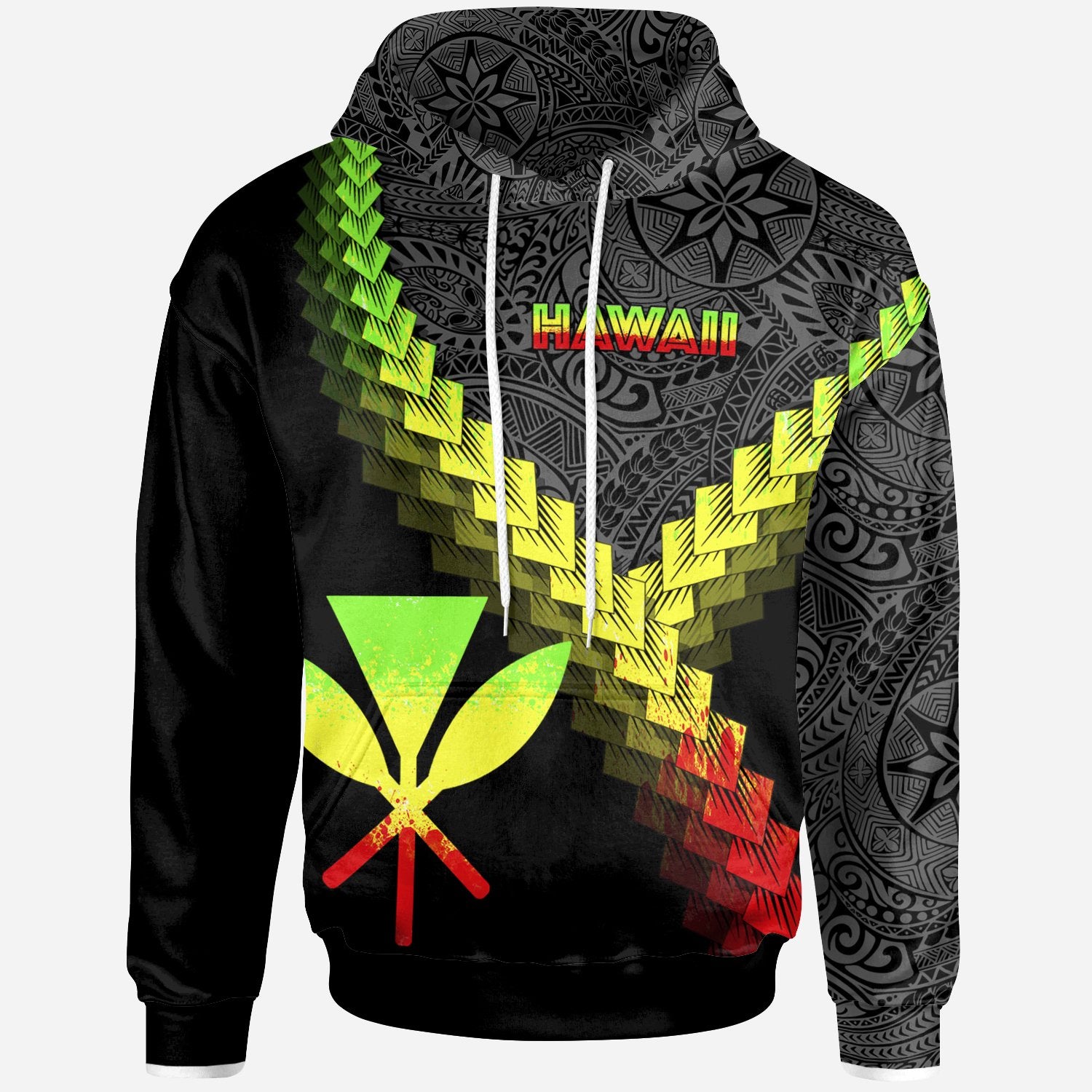 Hawaii Kanaka Maoli Hoodie Hawaii Kanaka Maoli Coat of Arms With Polynesian Tattoo Reggae Unisex Reggae - Polynesian Pride