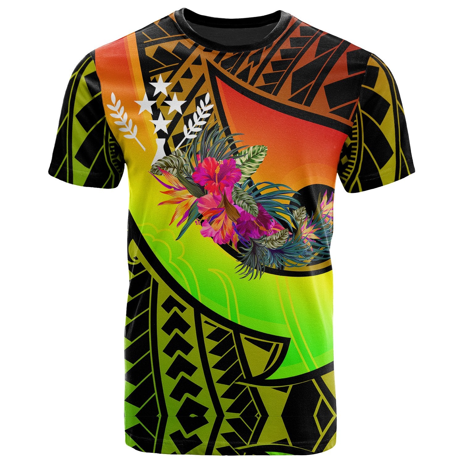 Kosrae T Shirt Polynesian Hook And Hibiscus (Raggae) Unisex Raggae - Polynesian Pride