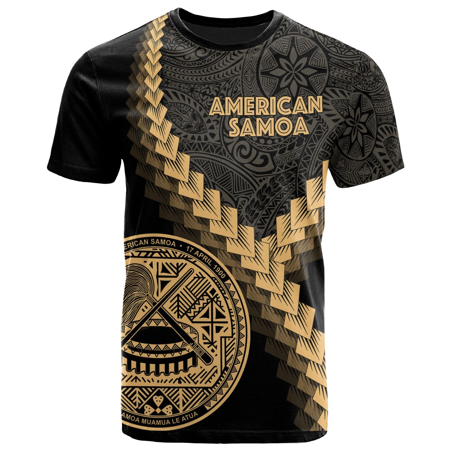 American Samoa T Shirt American Samoan Coat of Arms With Polynesian Tattoo Gold Unisex Art - Polynesian Pride