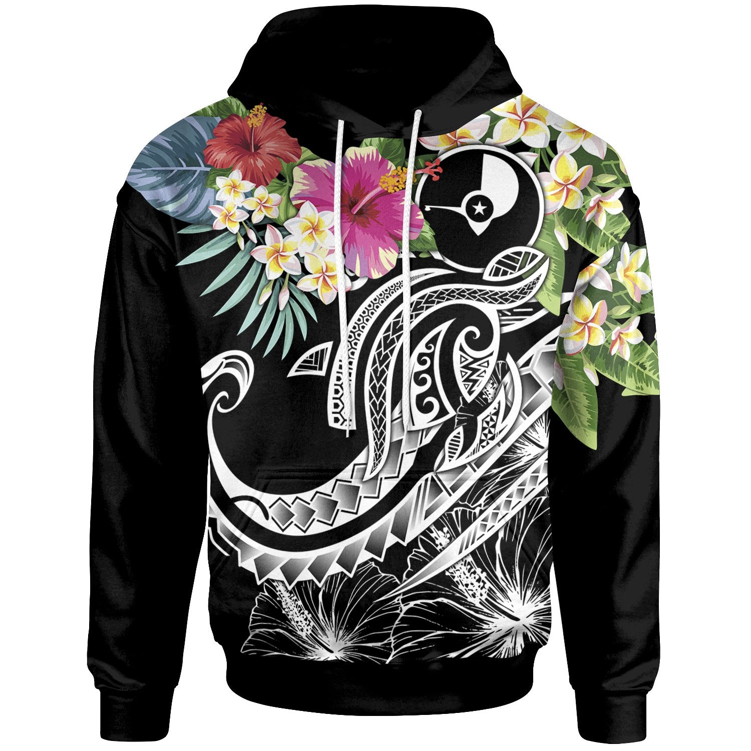 YAP Polynesian Hoodie Summer Plumeria (Black) Unisex Black - Polynesian Pride