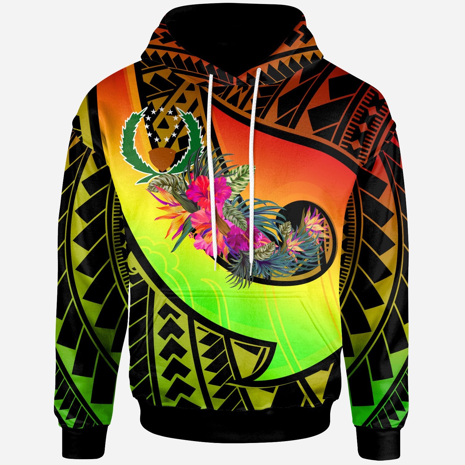 Pohnpei Hoodie Polynesian Hook and Hibiscus (Raggae) Unisex - Polynesian Pride