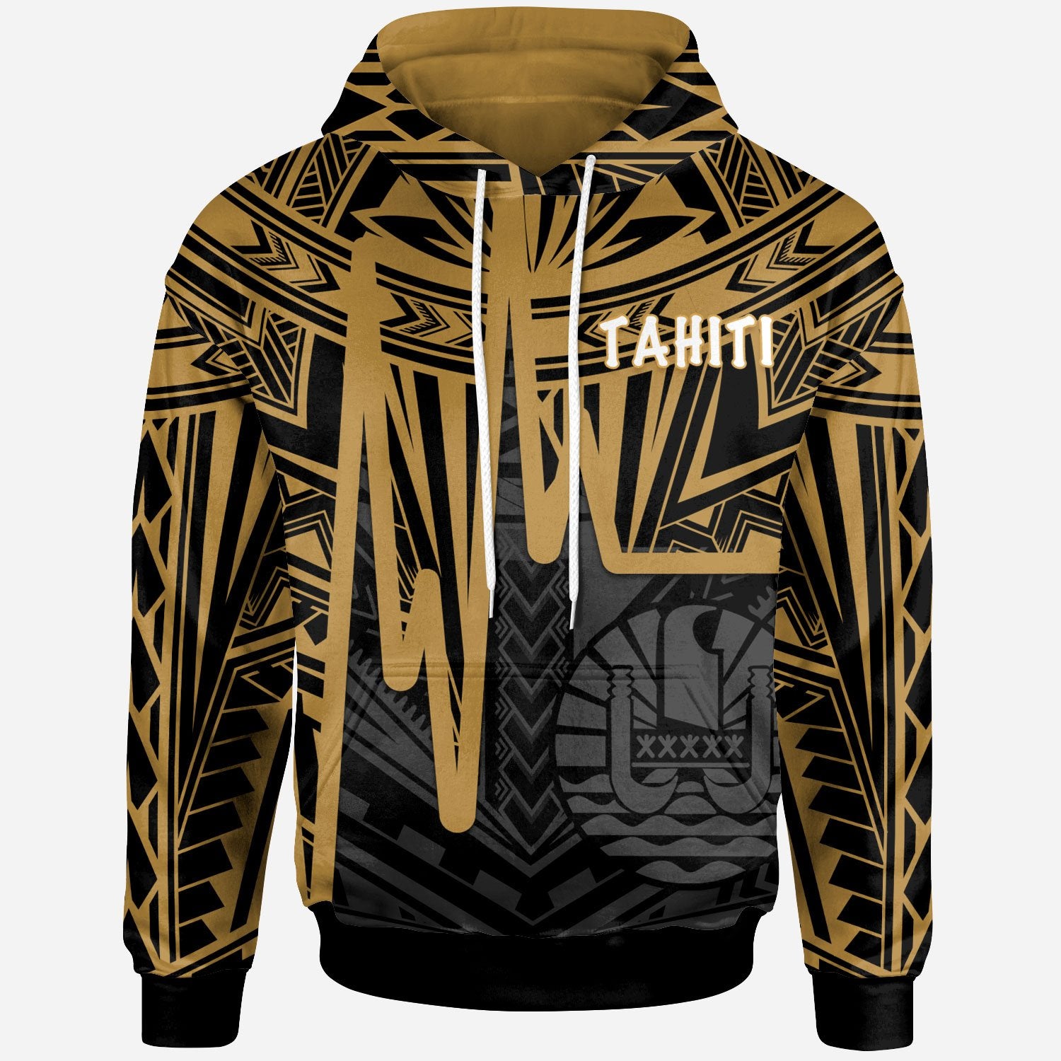 Tahiti Hoodie Tahiti Seal In Heartbeat Patterns Style (Gold) Unisex Gold - Polynesian Pride