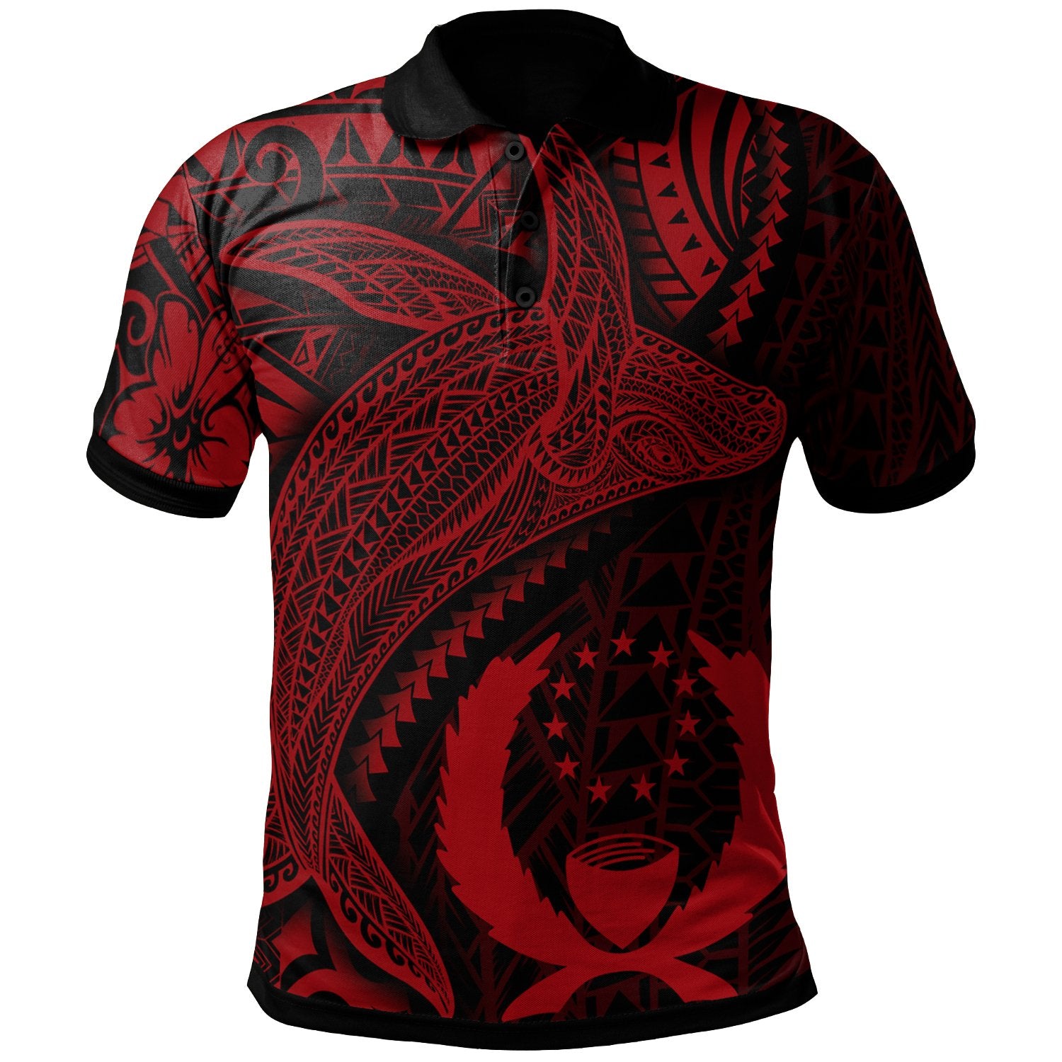 Pohnpei Polo Shirt Humpback Whale and Coat of Arms Red Unisex Red - Polynesian Pride