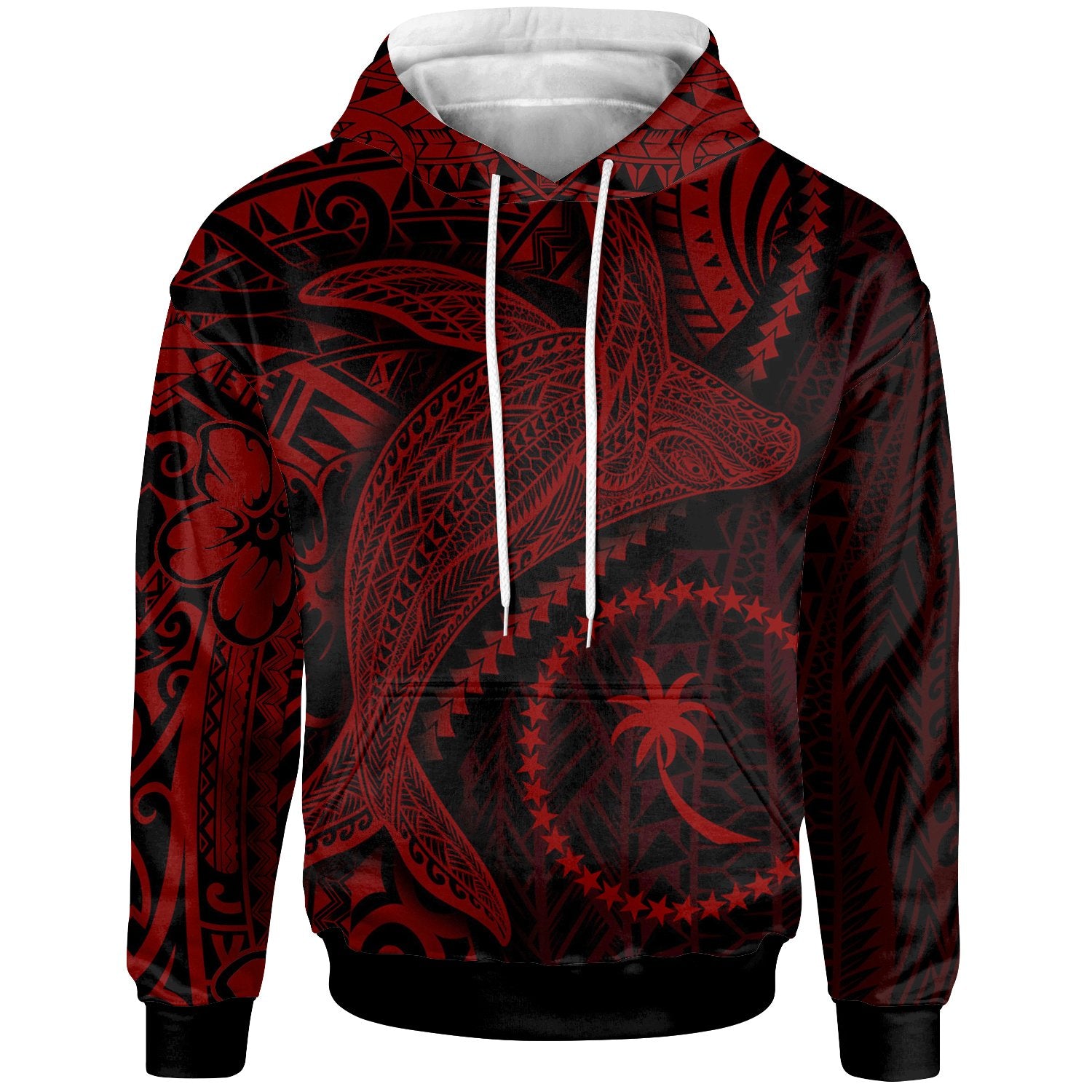 Chuuk Hoodie Humpback Whale & Coat of Arms Red Unisex Red - Polynesian Pride