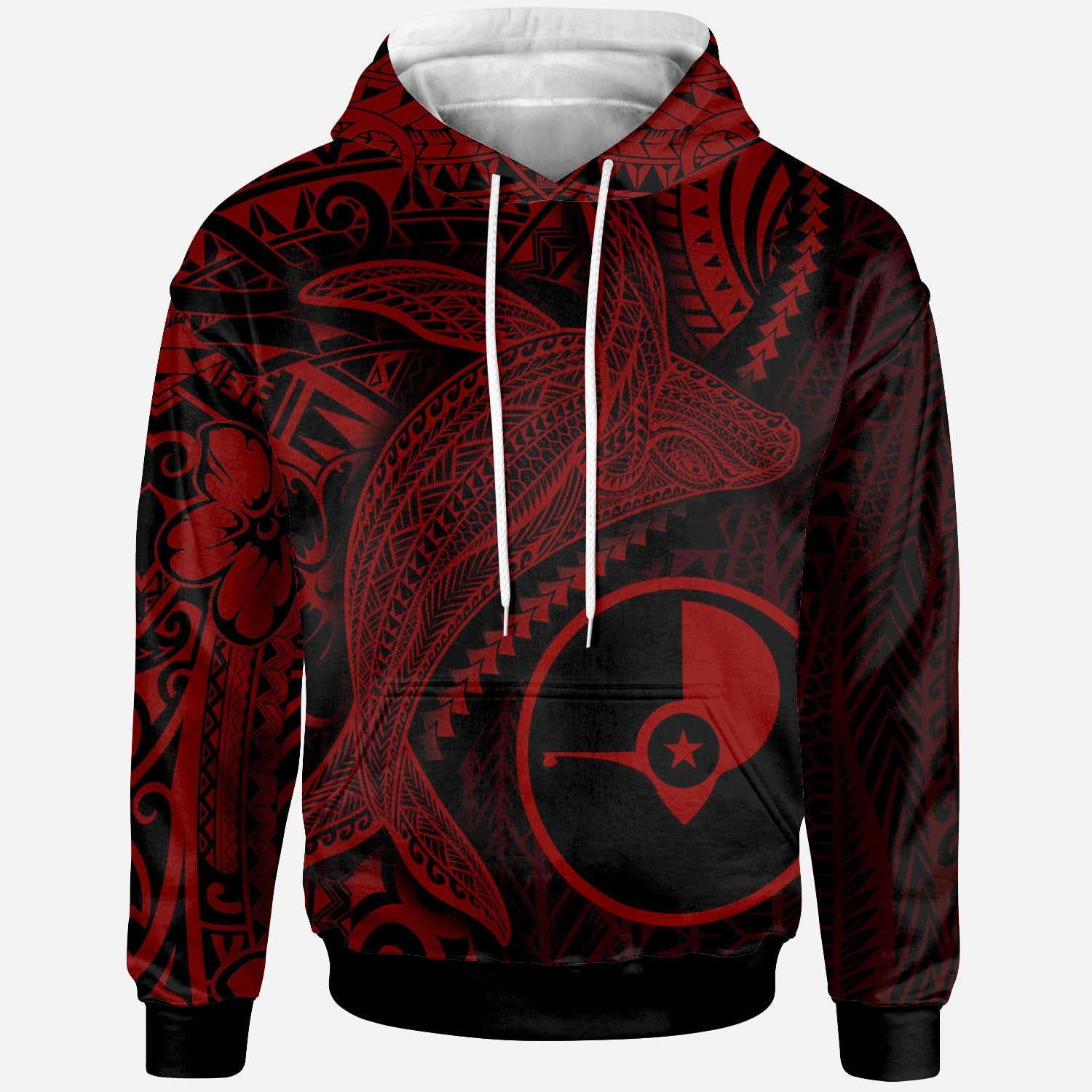 Yap Hoodie Humpback Whale & Coat of Arms Red Unisex Red - Polynesian Pride