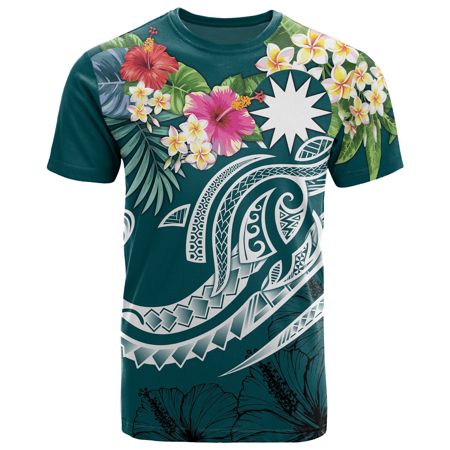 Nauru Polynesian T Shirt Summer Plumeria (Turquoise) Unisex Turquoise - Polynesian Pride