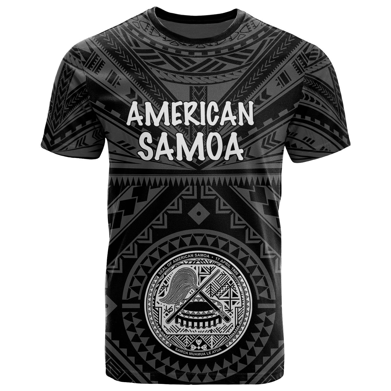 American Samoa T Shirt Seal In Polynesian Tattoo Style ( Black) Unisex Black - Polynesian Pride