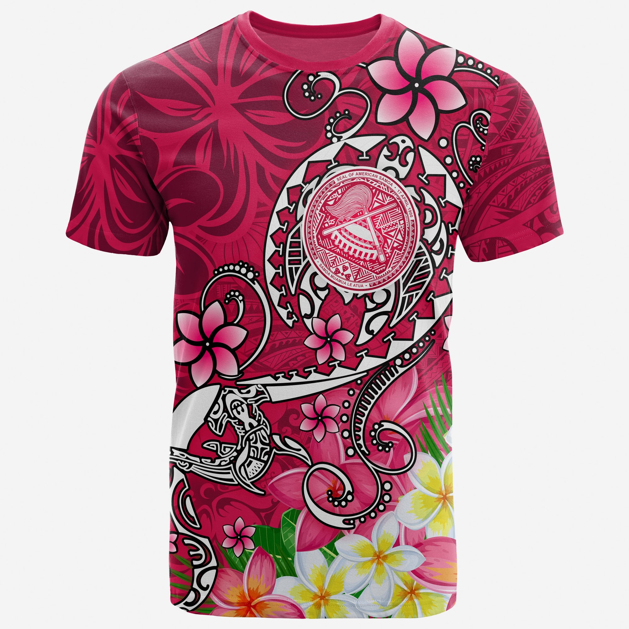 American Samoa Polynesian T Shirt Turtle Plumeria (Pink) Unisex Pink - Polynesian Pride