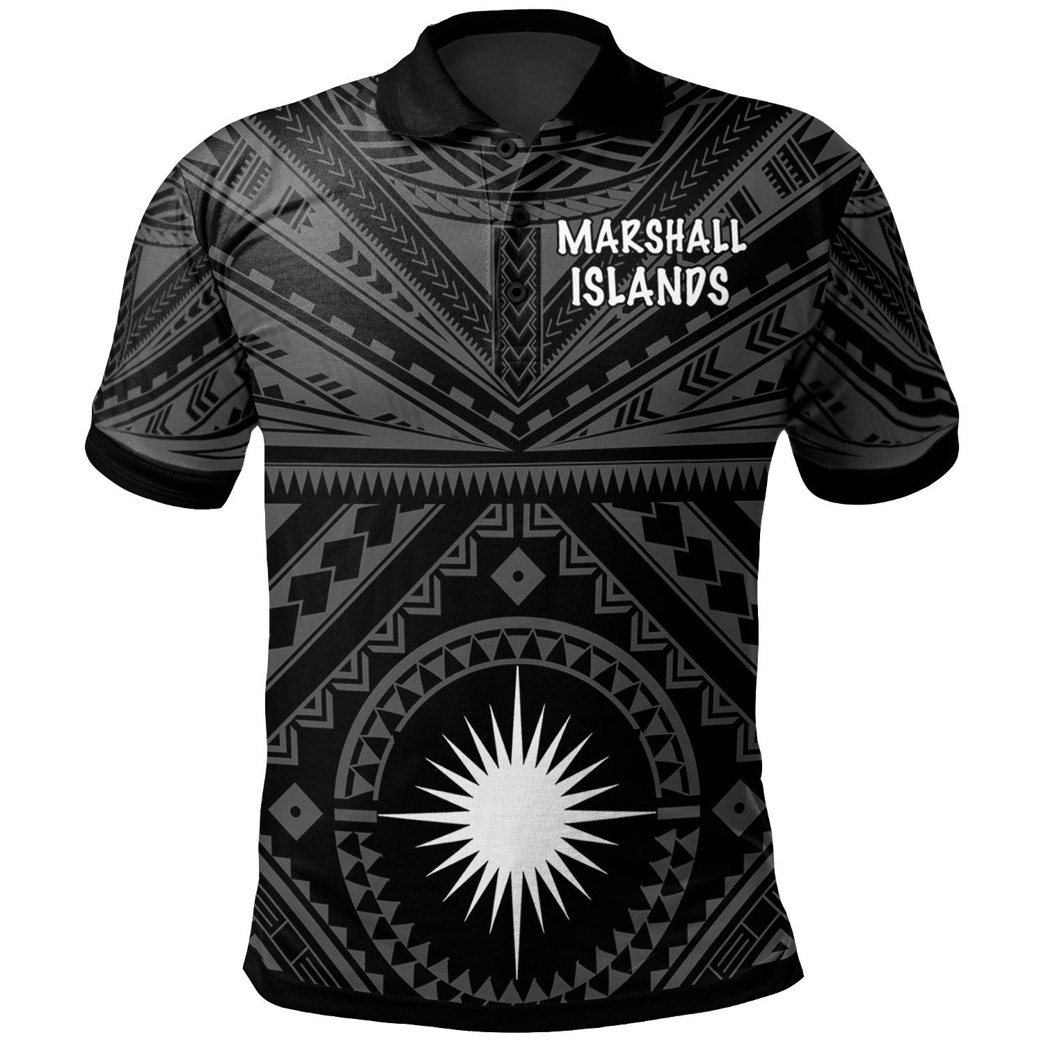 Marshall Polo Shirt Marshall Seal With Polynesian Tattoo Style (Black) Unisex Black - Polynesian Pride