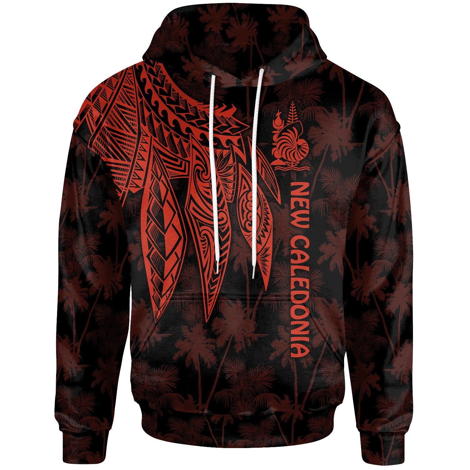 New Caledonia Hoodie Polynesian Wings Red Unisex Red - Polynesian Pride