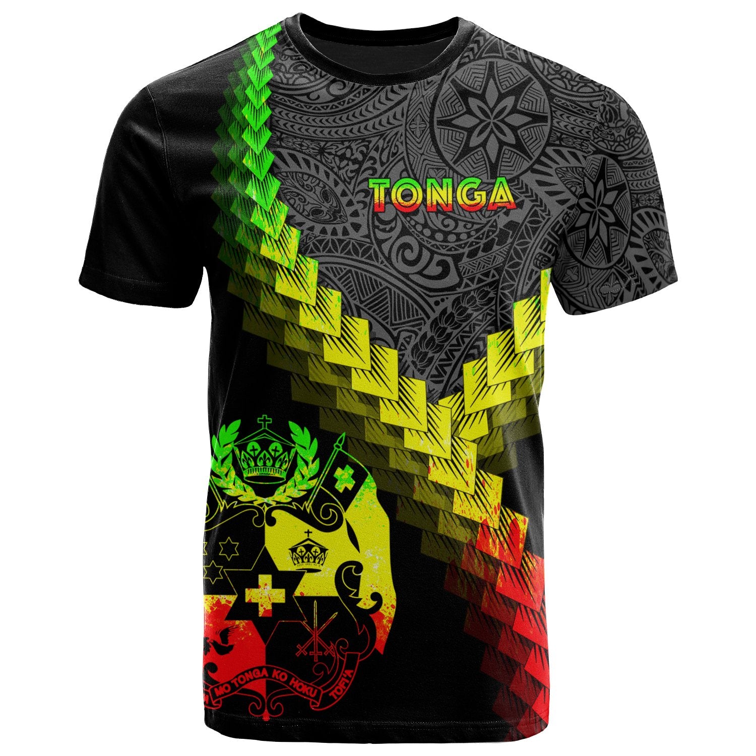 Tonga T Shirt Tonga Coat of Arms With Polynesian Tattoo Reggae Unisex Reggae - Polynesian Pride