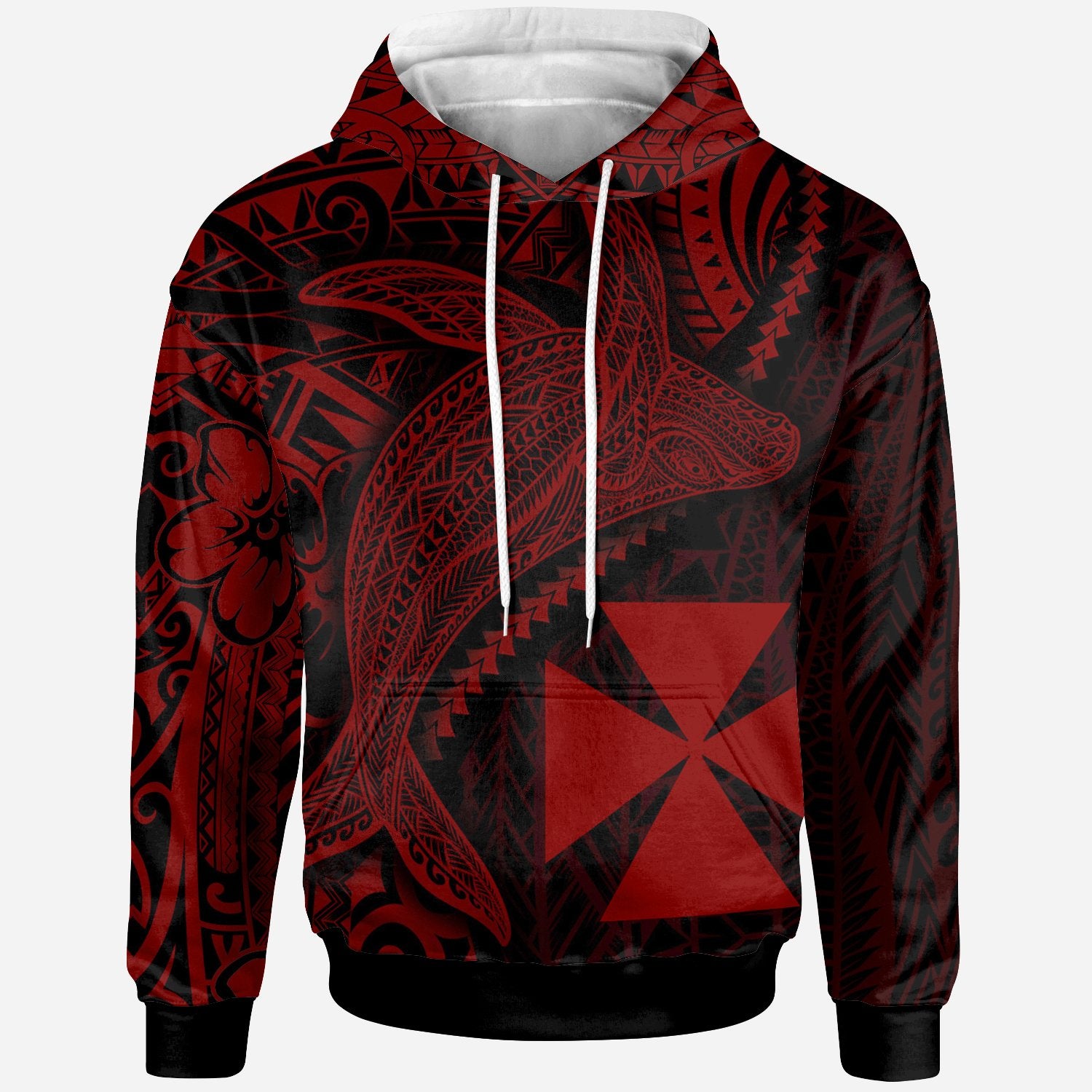 Wallis and Futuna Hoodie Humpback Whale & Coat of Arms Red Unisex Red - Polynesian Pride