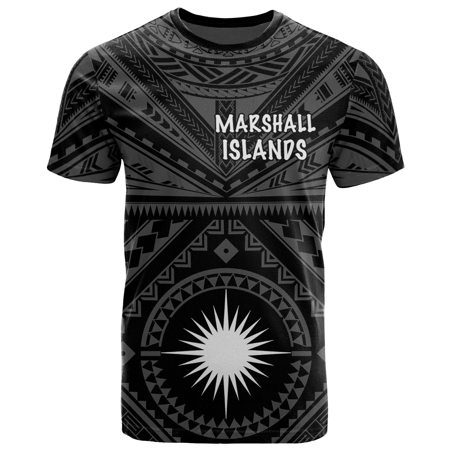 Marshall T Shirt Marshall Seal With Polynesian Tattoo Style ( Black) Unisex Black - Polynesian Pride