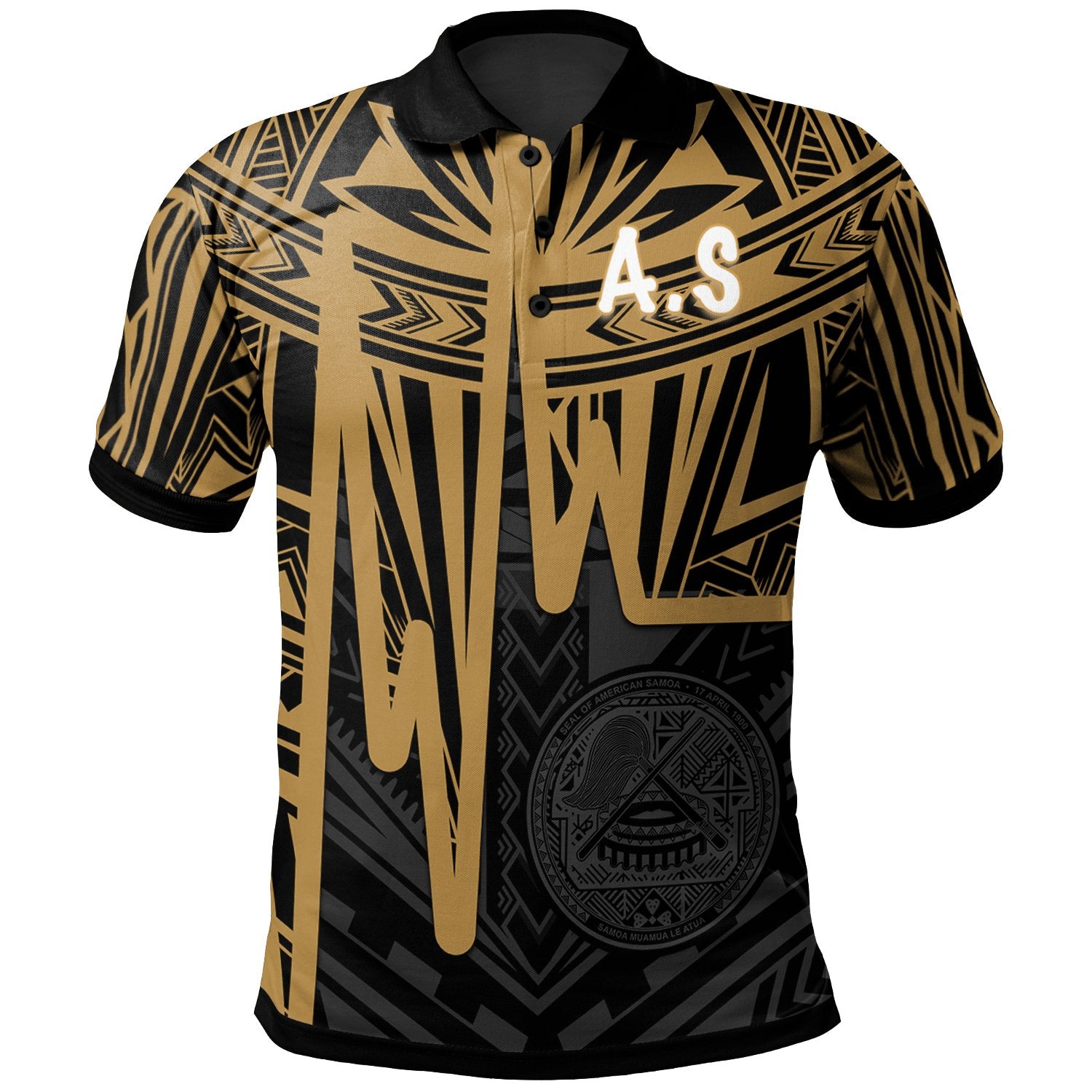 American Samoa Polo Shirt Seal With Polynesian Pattern Heartbeat Style (Gold) Unisex Gold - Polynesian Pride