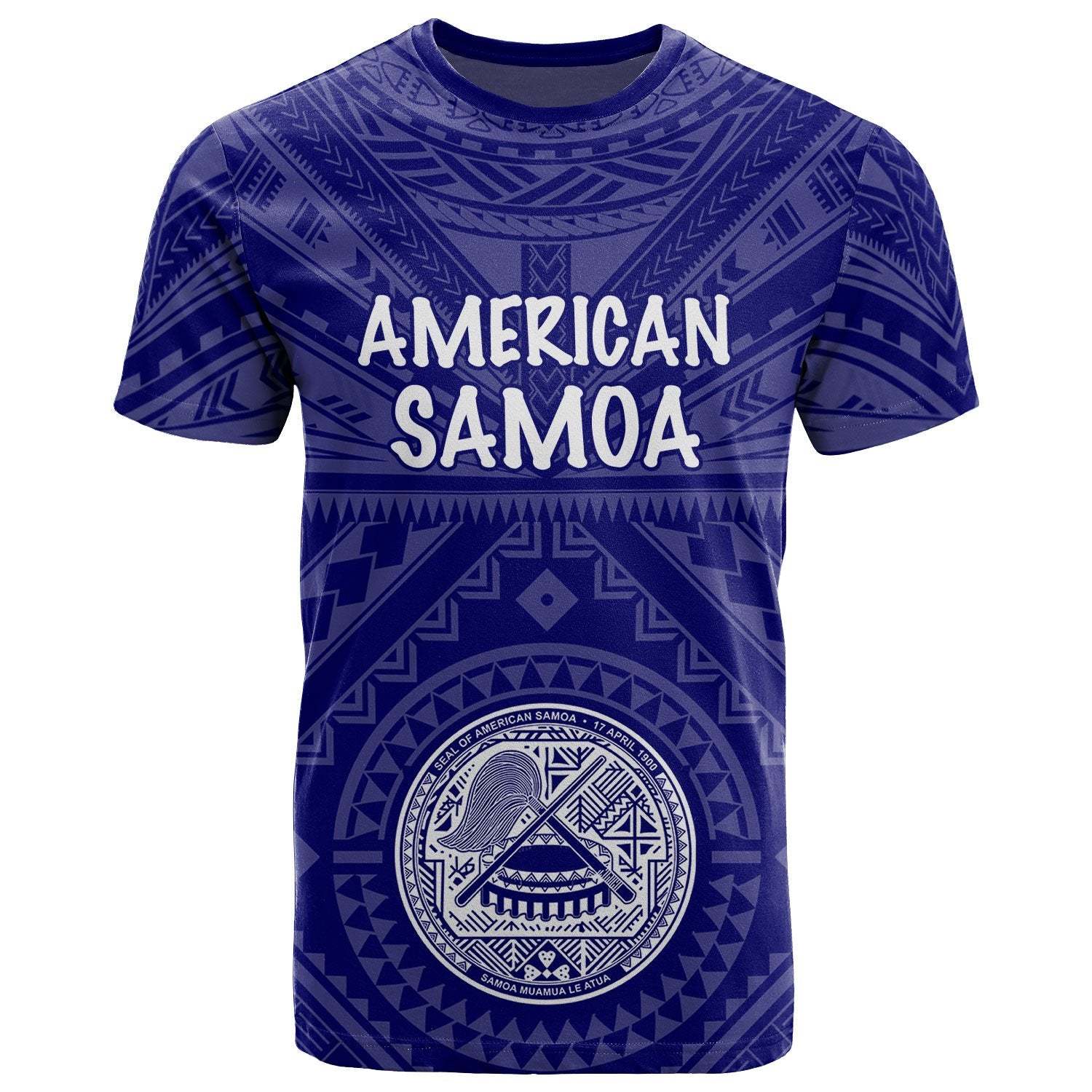 American Samoa T Shirt Seal In Polynesian Tattoo Style ( Blue) Unisex Blue - Polynesian Pride