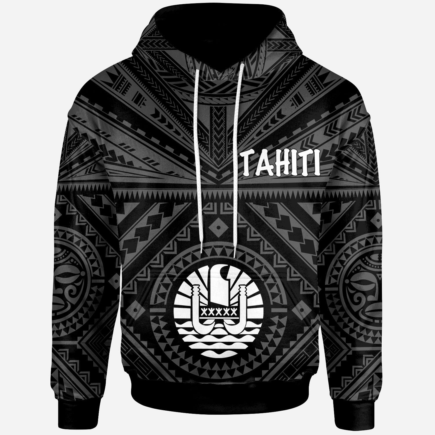 Tahiti Hoodie Tahiti Seal In Polynesian Tattoo Style (Black) Unisex Black - Polynesian Pride