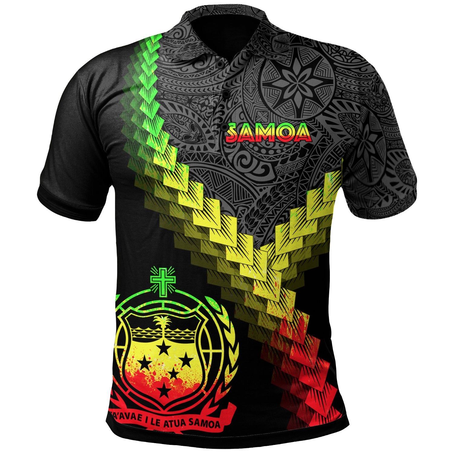 Samoa Polo Shirt Samoan Coat Of Arms With Polynesian Tattoo Reggae Unisex Reggae - Polynesian Pride